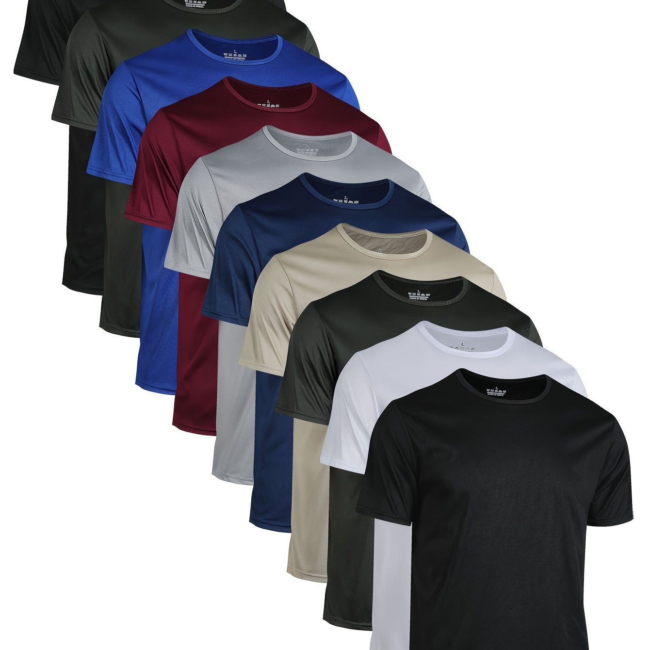 E-shop 10er-Pack atmungsaktive, feuchtigkeitstransportierende, schnelltrocknende Herren T-Shirts mit Rundhalsausschnitt und kurzen Ärmeln - Reguläre
