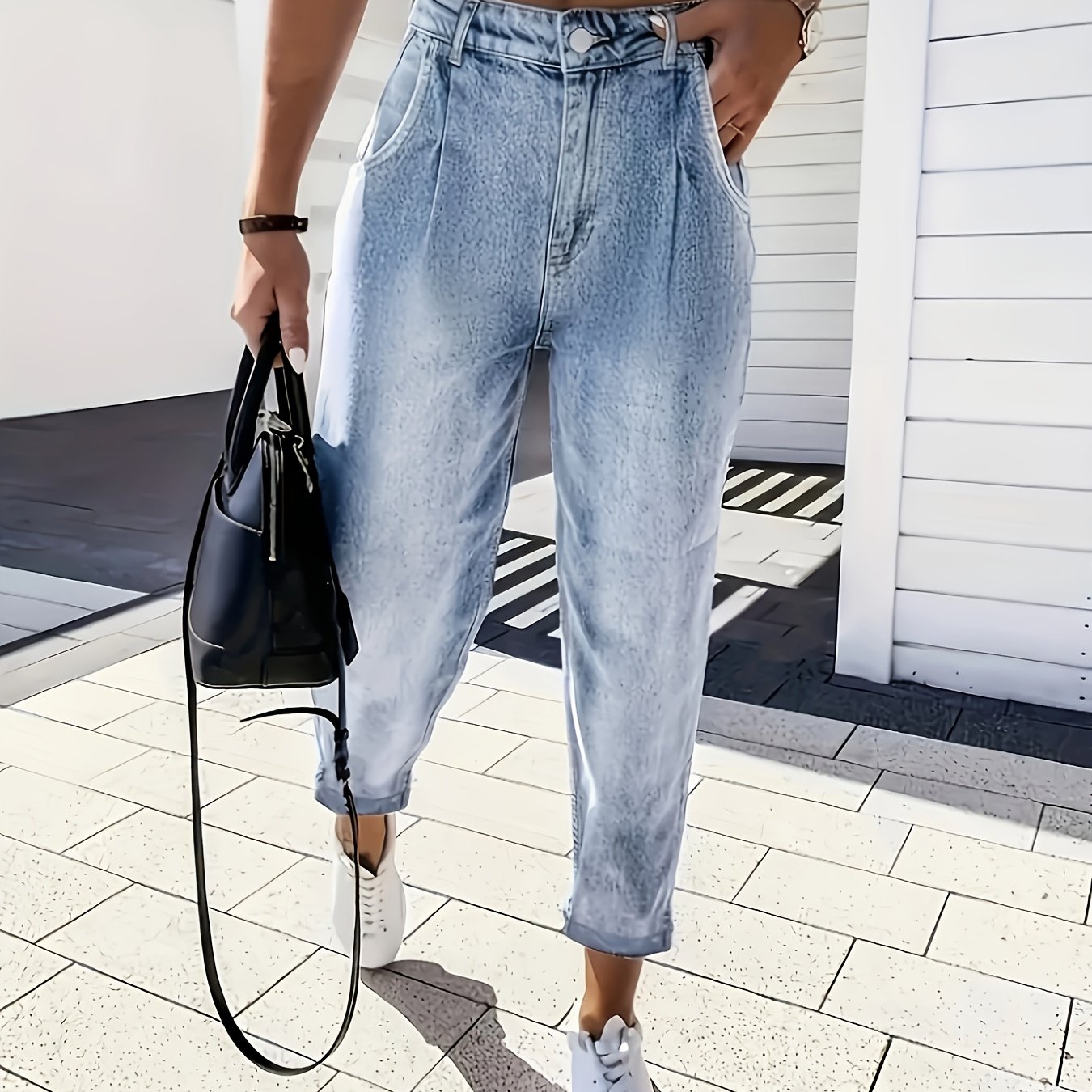 Women's Plus Size Fashion Rolled Hem Micro-stretch Denim Jeans