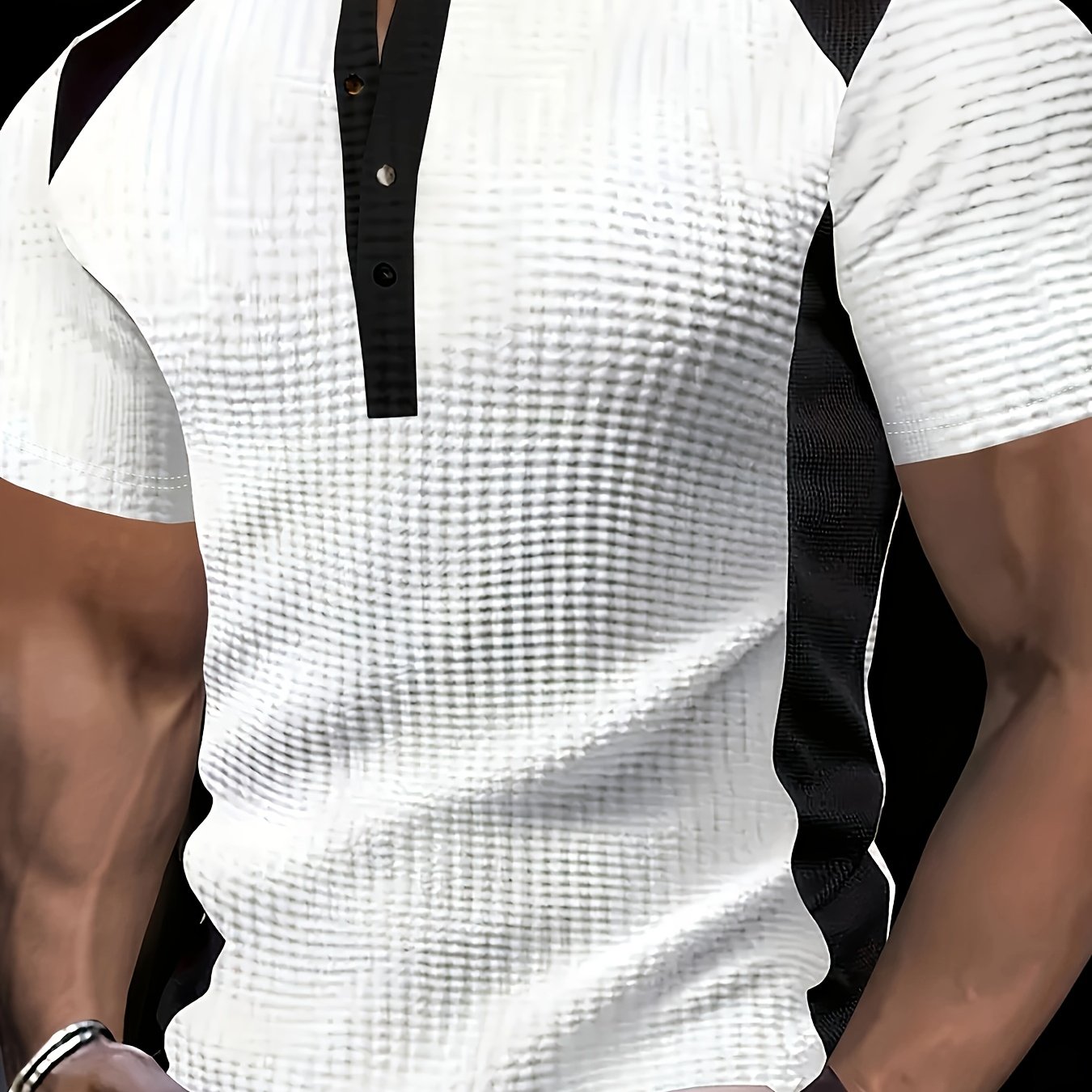 TEMU 1pc Men's Fashion Casual Business Henley Shirt | White Contrast Waffle Knit | Essential Golf Attire | Breathable Warm | Indoor Gatherings And
