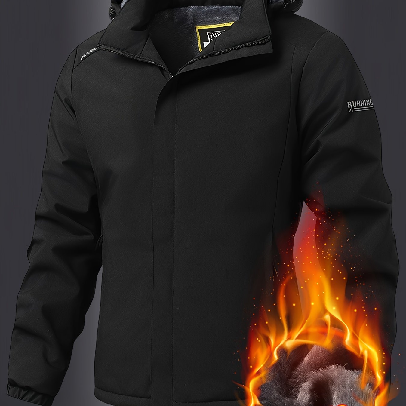 TEMU [ Obm] Winter Fleece Thickened Windproof Cold-proof Men's , Sports Wear And Functional Warm Jacket