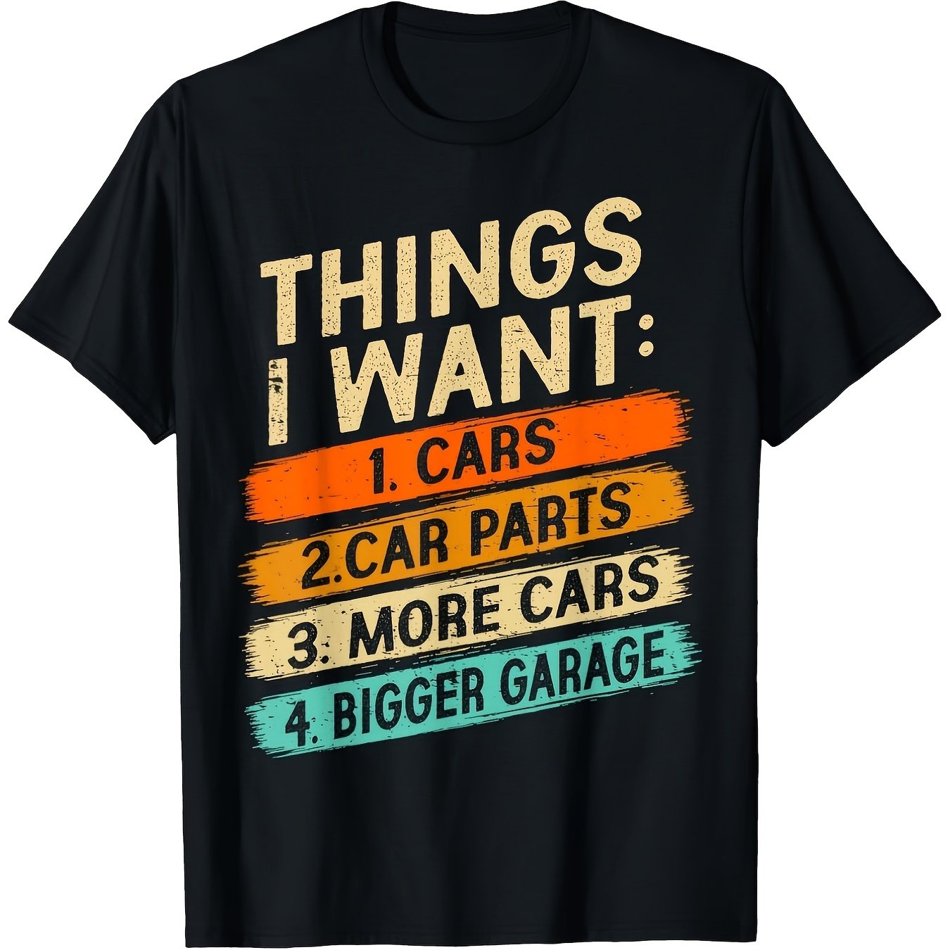 TEMU Car Enthusiast T-shirt Things I Want Cars Parts More Cars Garage Gift For Men Funny Christmas Tee Men's Graphic Tee Black T-shirts For Men And