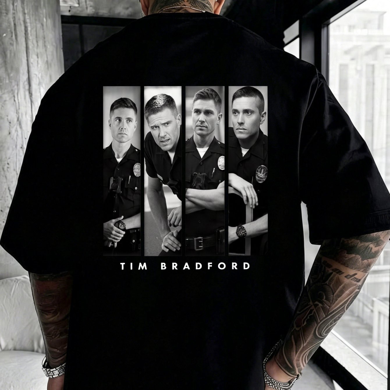 2026 New Style Back Print Men's Tim Bradford Graphic T Shirt Casual Crew Neck Funny Gift For Boyfriend Machine Washable