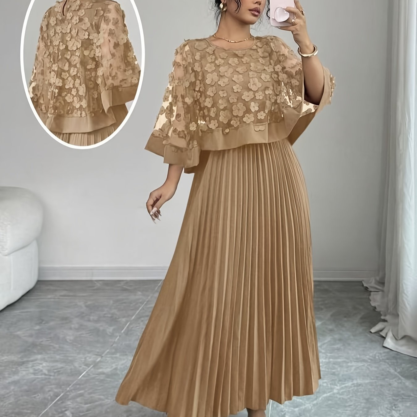 TEMU Plus Size, Plus Size Mature Elegant 2-in-1 Pleated Maxi Skirt Tl2621#