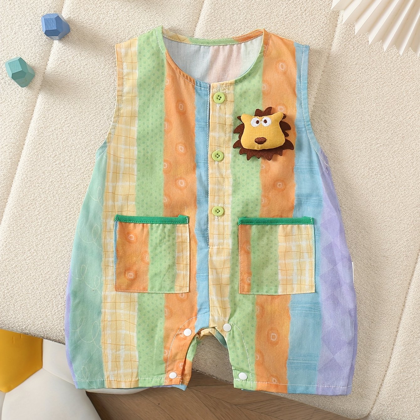 1pc Collarless Half-front -shoulder Short Romper With For Baby Boys And Girls, Summer Thin Fashion Onesie, Perfect For Outdoor