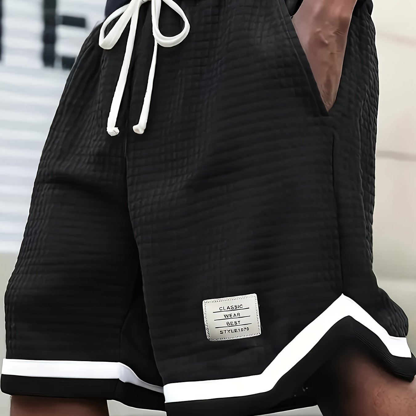 Men's Casual Knit Shorts, Color-, Drawstring, Multi-pocket - Breathable Polyester Waffle Fabric, Stretch, Men's 1pc Athletic Casual Shorts - Summer Men's Shorts, Plus Size