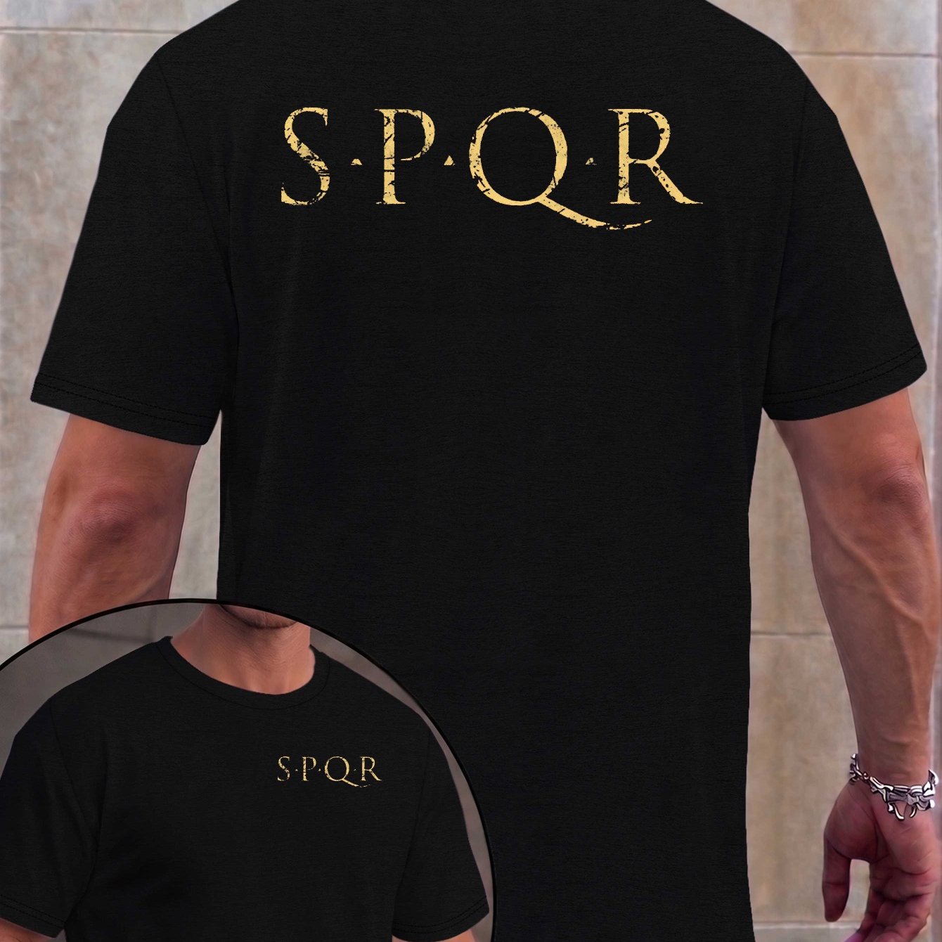 TEMU Roman Empire Men's Spring Summer Printed Short Sleeve Top, Relaxed Fit, Breathable Moisture Wicking Transfer T-shirt