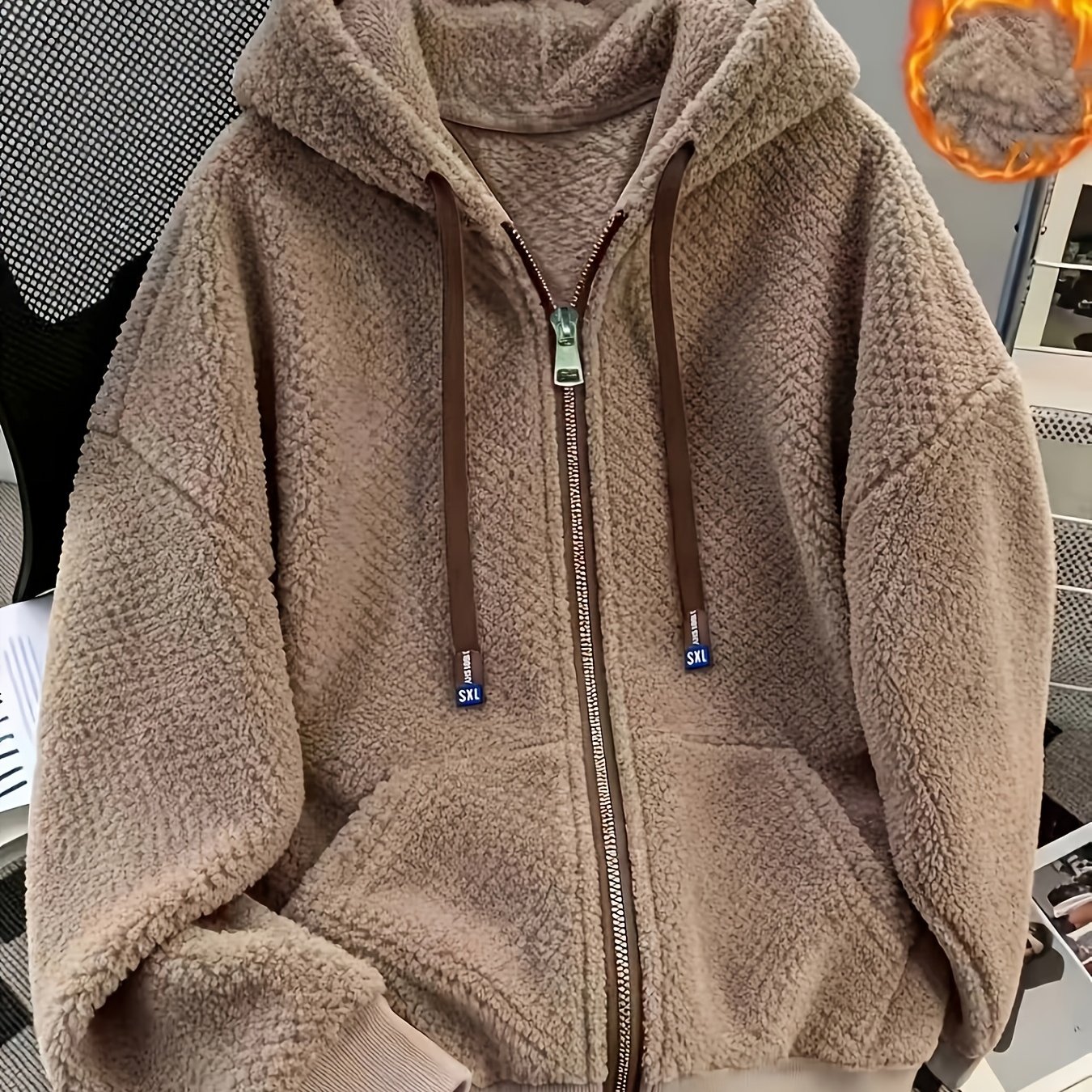 TEMU Sweat-shirt d'automne-hiver pour femmes, mode décontractée, couleur unie, à capuche, cordon de serrage, manches longues, cardigan, fermeture