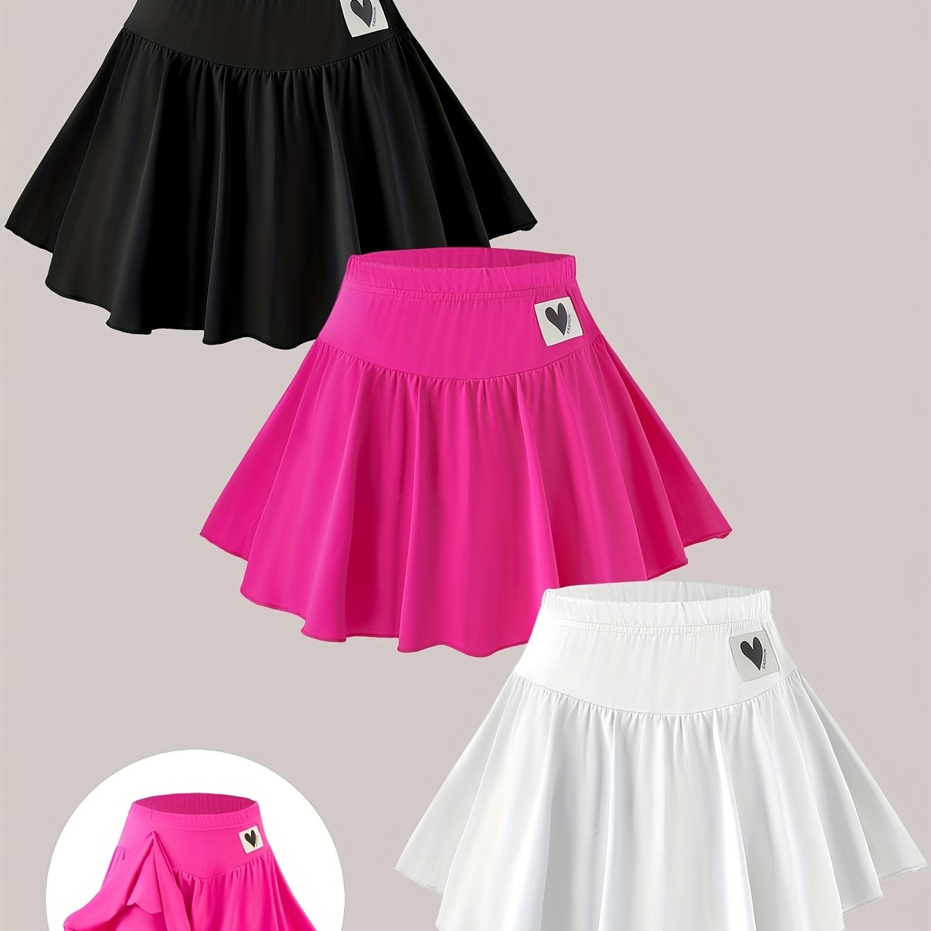 Image of 3pcs Spring/summer ' Skirts, Cute Trendy Sweet College Style Pleated Skirt Pants