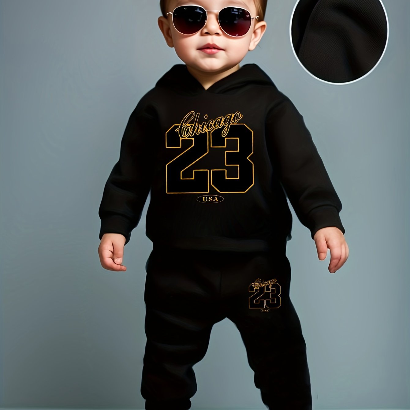 Image of Baby Boy Long Sleeve Size 23 Digital Pattern Sports Hoodie And Long Pants Two-piece Set Suitable For Casual Sports And Autumn, For Outdoor