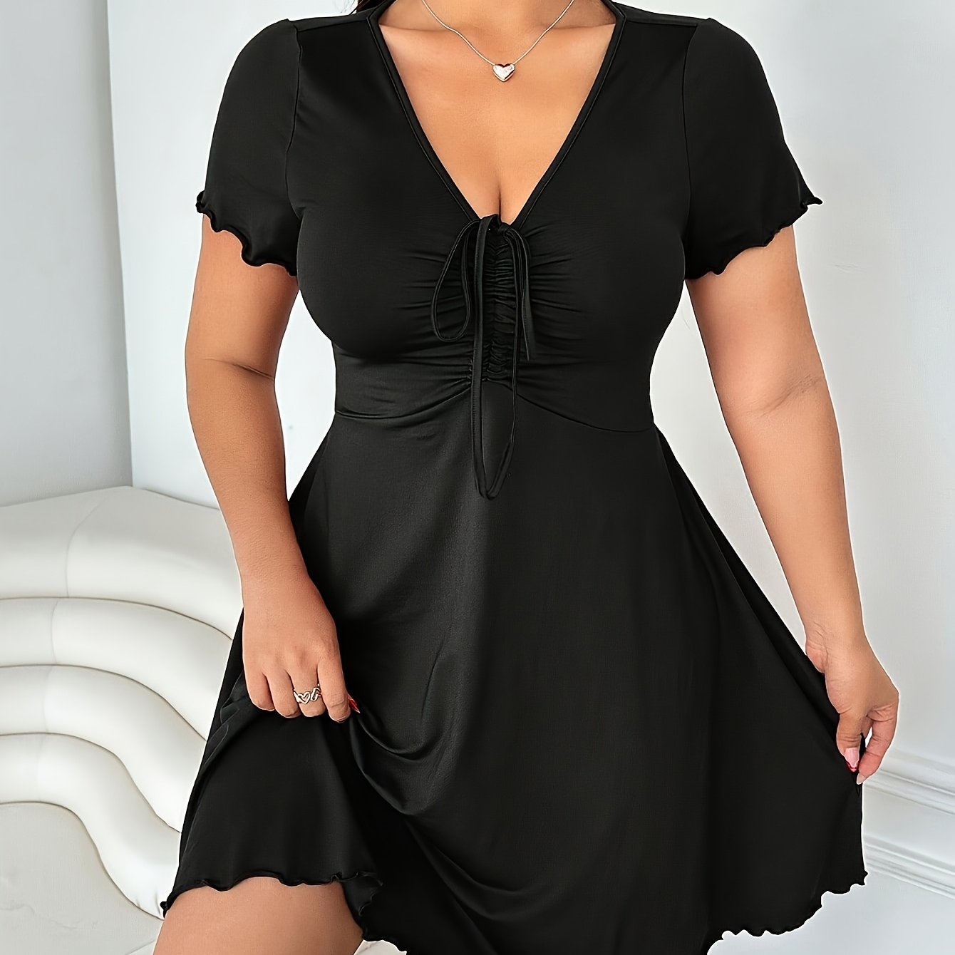 TEMU Grande Taille - Grande Taille - Robe Longue Élégante Femme Col en V - Formelle à Décontractée pour , Mariages, Vacances - Lavable en Machine,