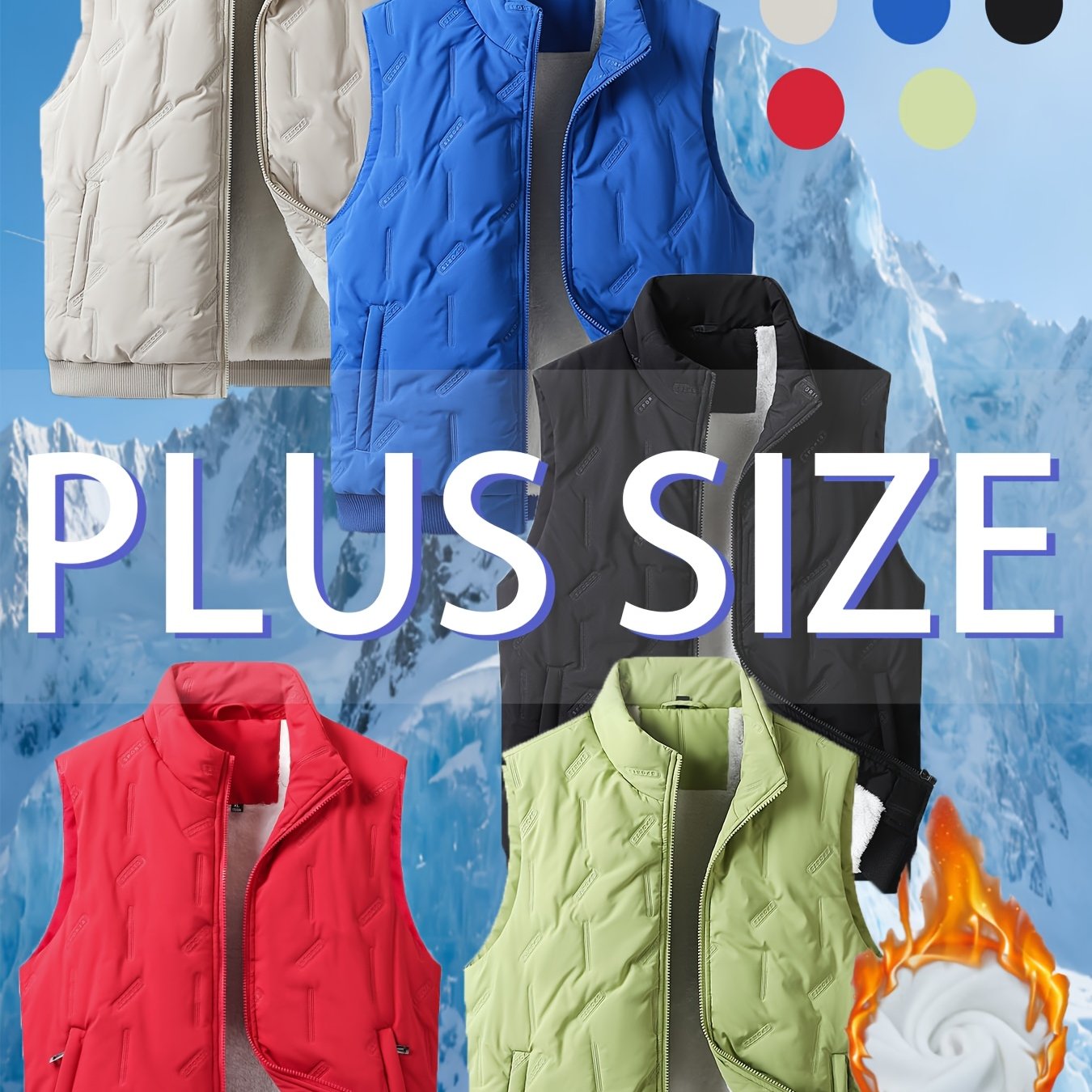 TEMU Plus-size Men's Sleeveless Vest, Wide And , Suitable For Outdoor Activities And Travel, Casual Loose Fit, Thickened And Fleece-lined For Autumn