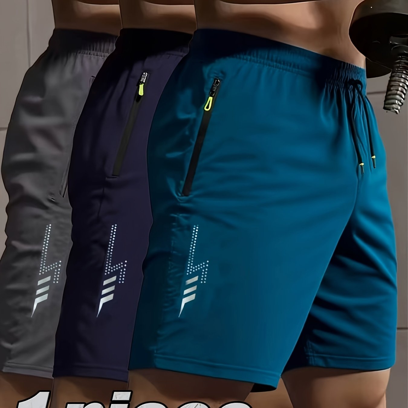 TEMU Short de jogging unisexe, stylé et tendance, avec imprimés éclairs double face, poches à fermeture éclair et cordons de serrage à la taille.