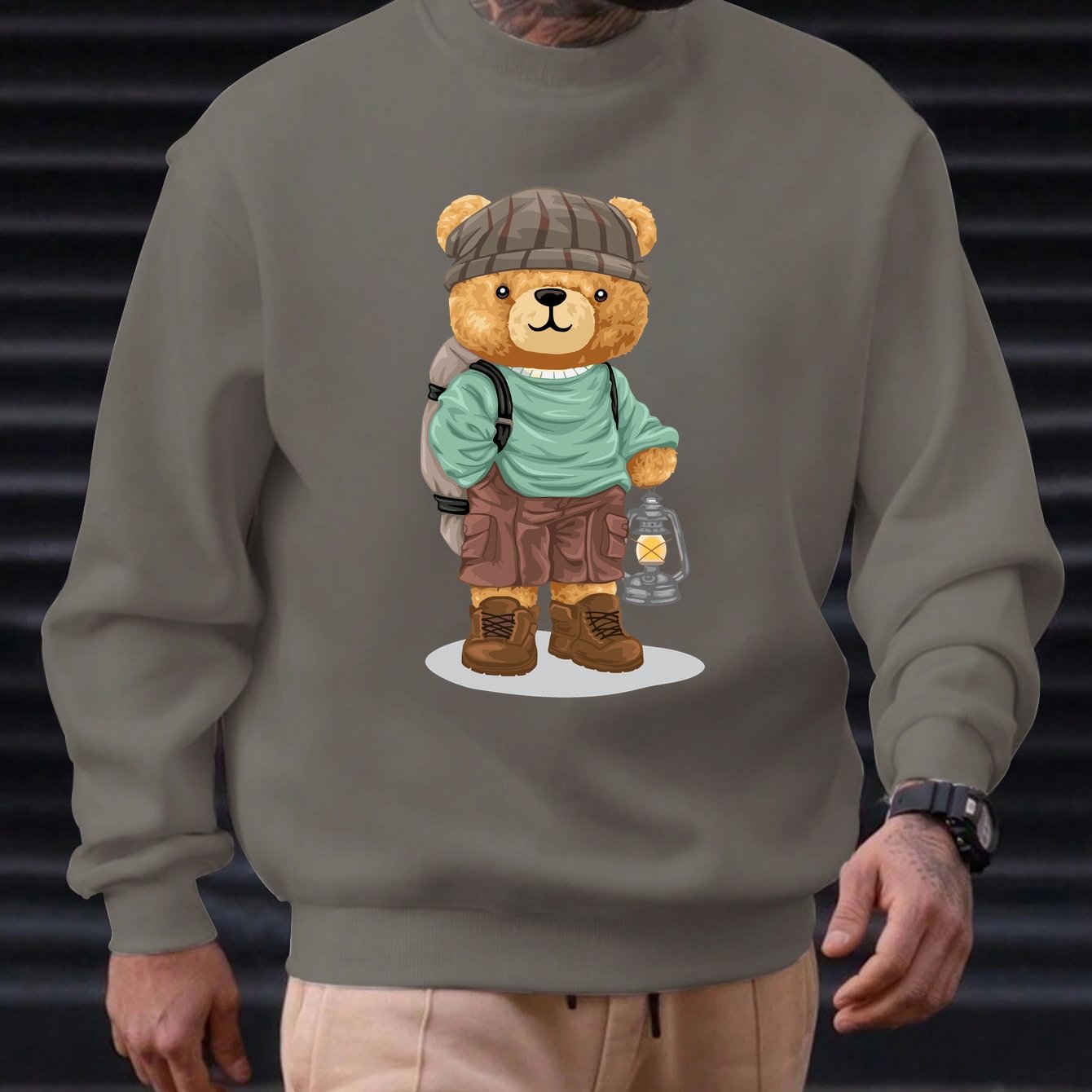 TEMU Men's Casual Sweatshirt With Bear Pattern