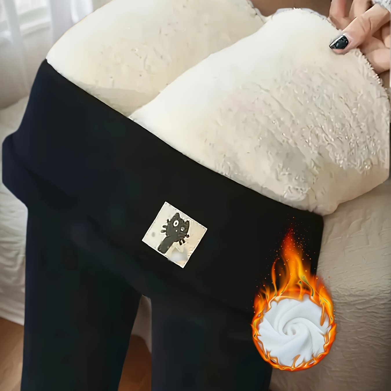 TEMU 여성용 겨울 플러시 안감 보온 요가 팬츠, 높은 신축성, 캐주얼, 활용도 높은, 하이웨이스트, 아이릿 복부 패널 포함, 가을/겨울용, 고양이 애호가를 위한 이상적인 선물