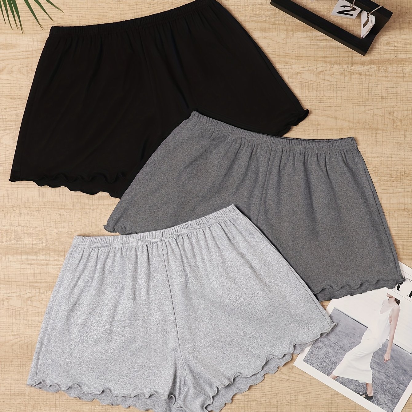 3pcs Women's Shorts - Solid Color, Elastic Waist With Rolled Hem, Machine Washable - Perfect For Spring/summer