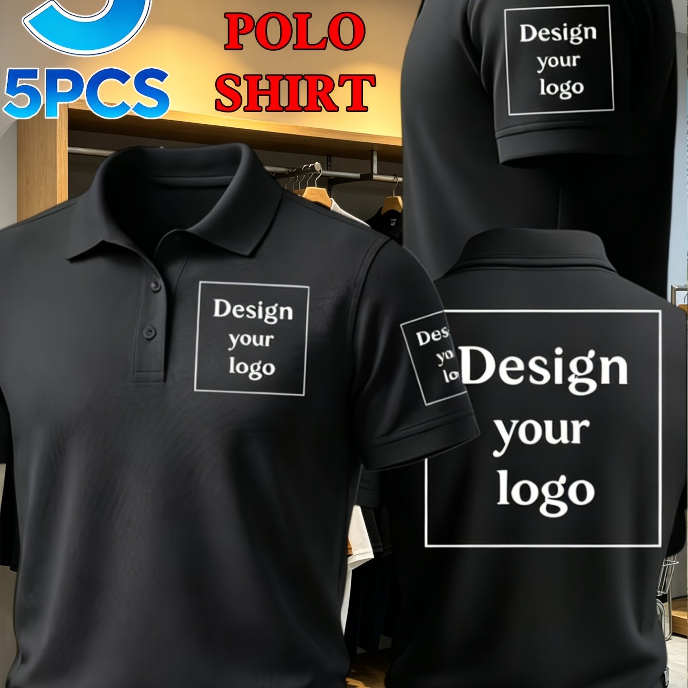 TEMU Custom Product 5pcs Set, Customizable Men's Shirt, Custom Front Chest, Custom Left Arm, Custom Back, Custom Corporate Uniform, Custom Team