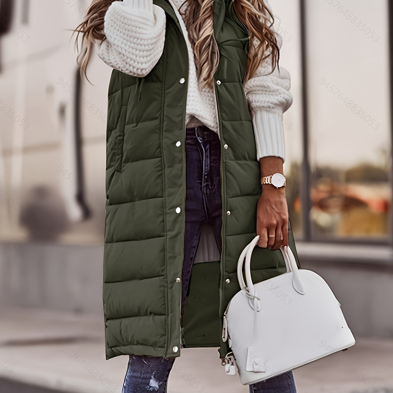 TEMU Chaqueta Larga con Capucha de Color Sólido, Cuello , Cárdigan Entallado, Chaleco con Bolsillos