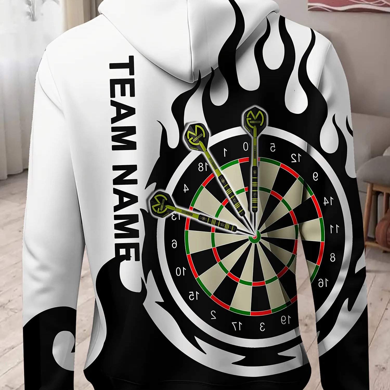 TEMU Plus Size Men's Hooded Sweatshirt - Custom Men's Hoodie With Vibrant Dart Pattern - Personalized Team Name, Suitable For Casual Wear Or Gift, Or