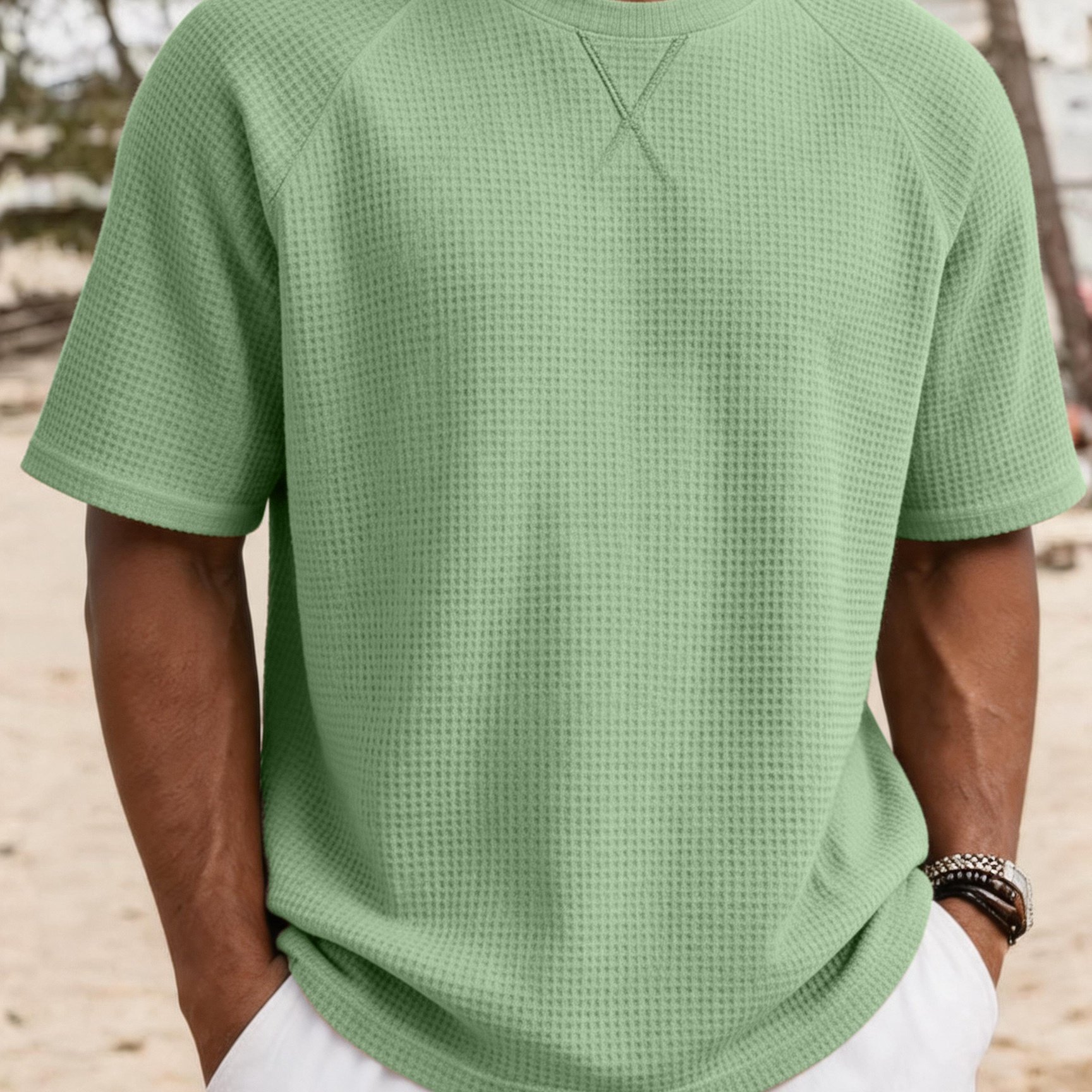 TEMU Men's Short Sleeve Waffle Knit T-shirt, Lightweight Breathable Crew Neck Top For Casual Everyday Wear, , Outdoor Activities, Relaxed Fit, Soft