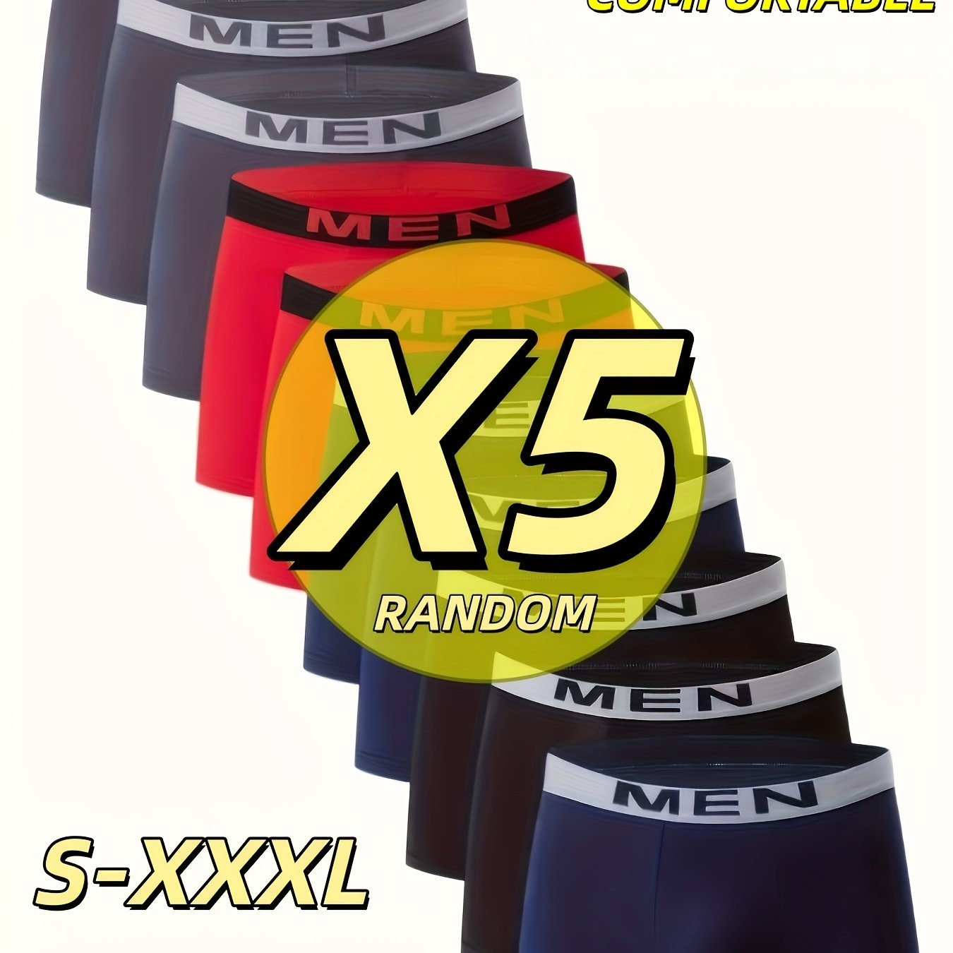 [keidear] 5-pc Random Color Men's Underwear, Men's Boxer Briefs, 96% Polyester 4% Spandex, Solid Color, Breathable And Comfortable, Knitted Fabric, Stretch, Casual Sports Shorts, Suitable For