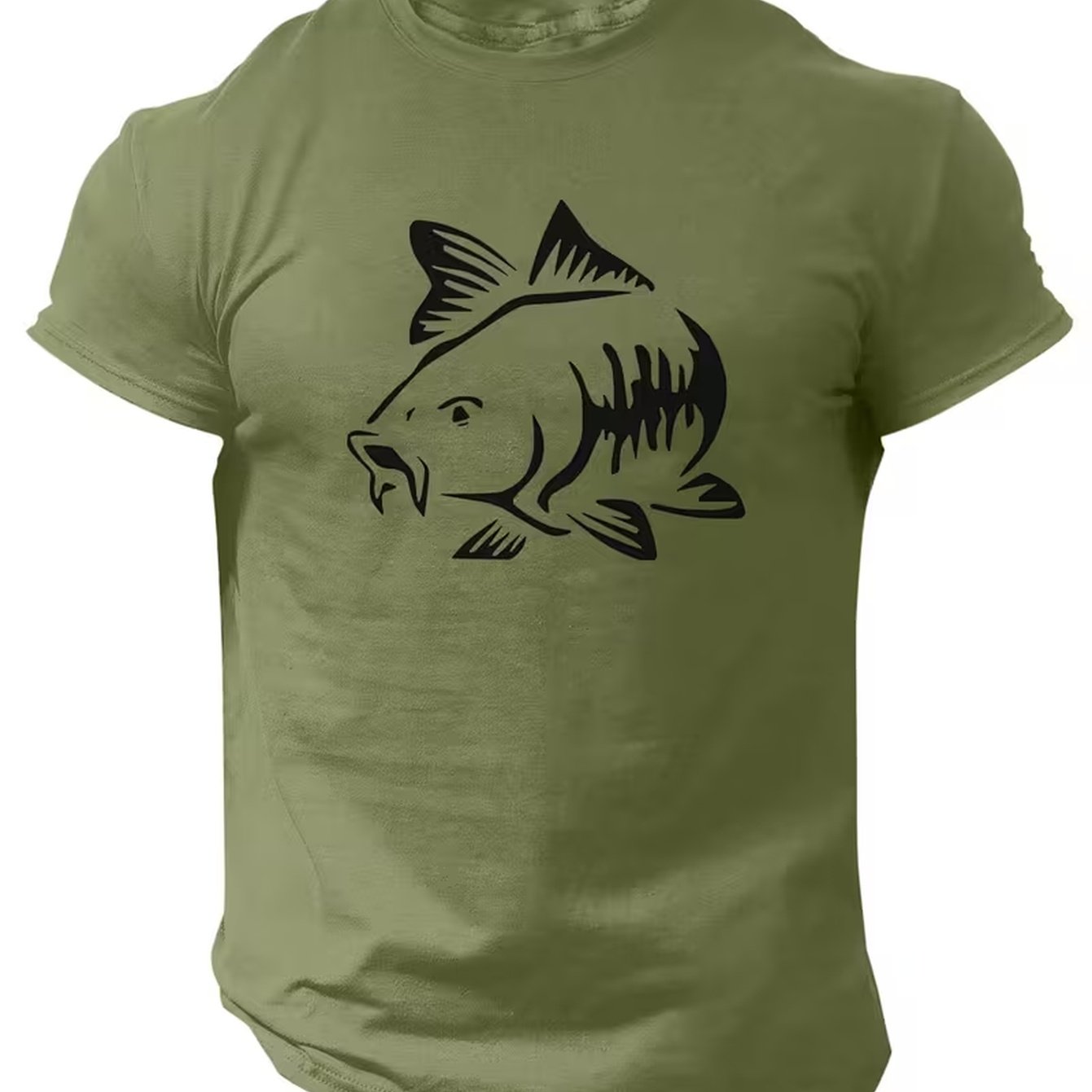 TEMU Silver Carp Fish Print Short Sleeve T-shirt, Spring Summer Men's , Comfortable And Breathable, Moisture-wicking Summer Tee