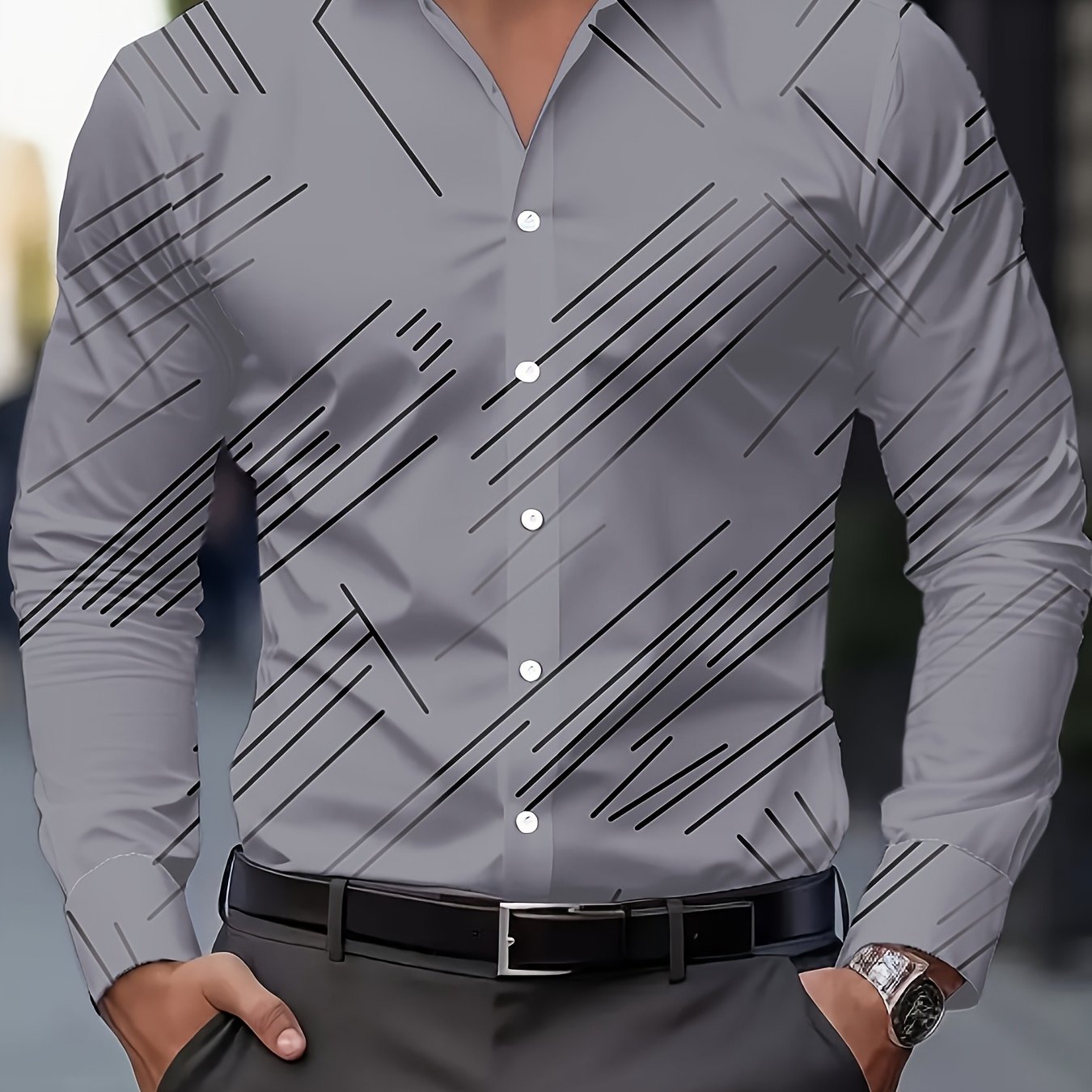 TEMU Men's Fashion Print Shirt, Spring/autumn Casual Breathable Turn- Collar Button-up Long Sleeve Shirt
