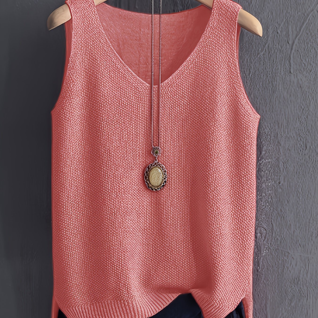 TEMU Solid Color V Neck Vest, Casual Sleeveless Split Tank Top For , Women's Clothing