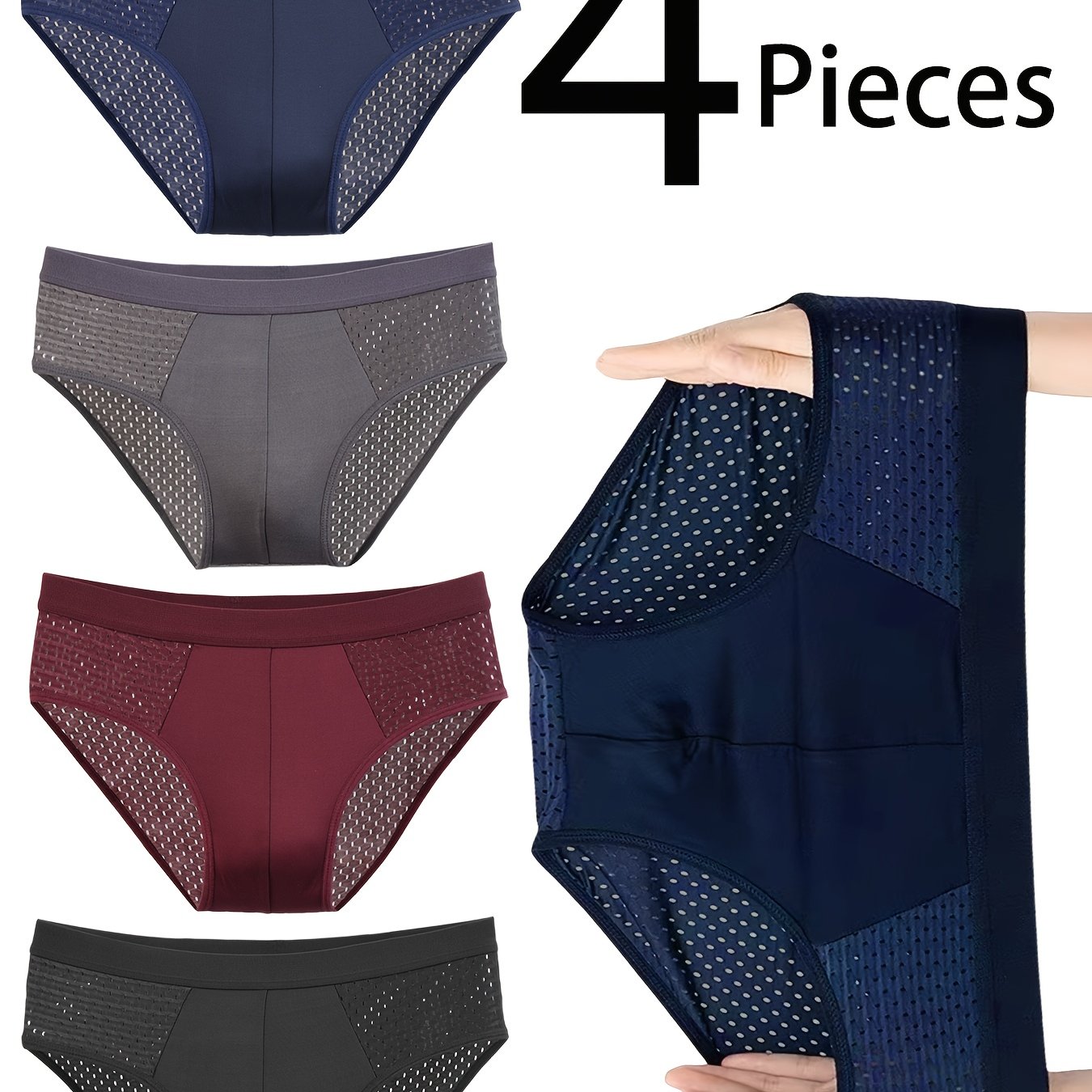TEMU 4pcs Men' Color Triangle Briefs, 1 Pair In Each Of For Casual Wear, Breathable, Comfortable, And Stretchy Triangle Underwear, Trendy Mesh