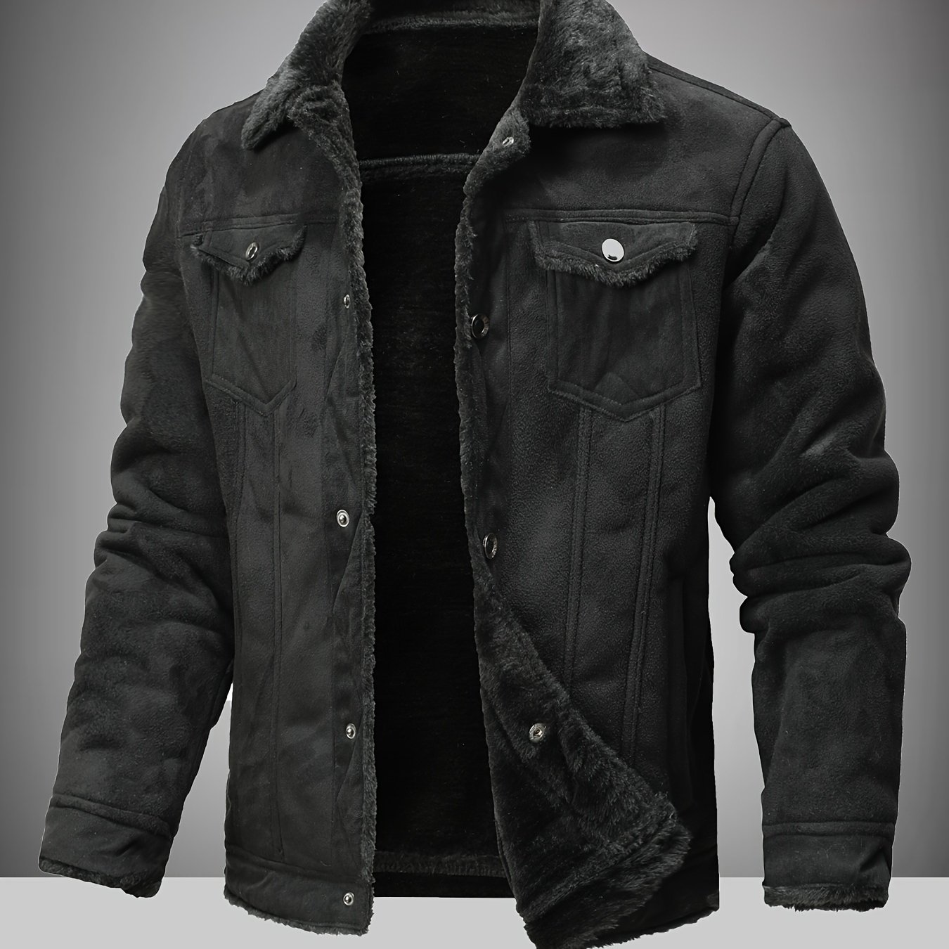 TEMU 's Vintage Lapel Jacket Winter Thickened Fleece-lined Jacket, Multi-pocket Cargo Denim Style Coat, Casual Riding Commuting All-match Vintage