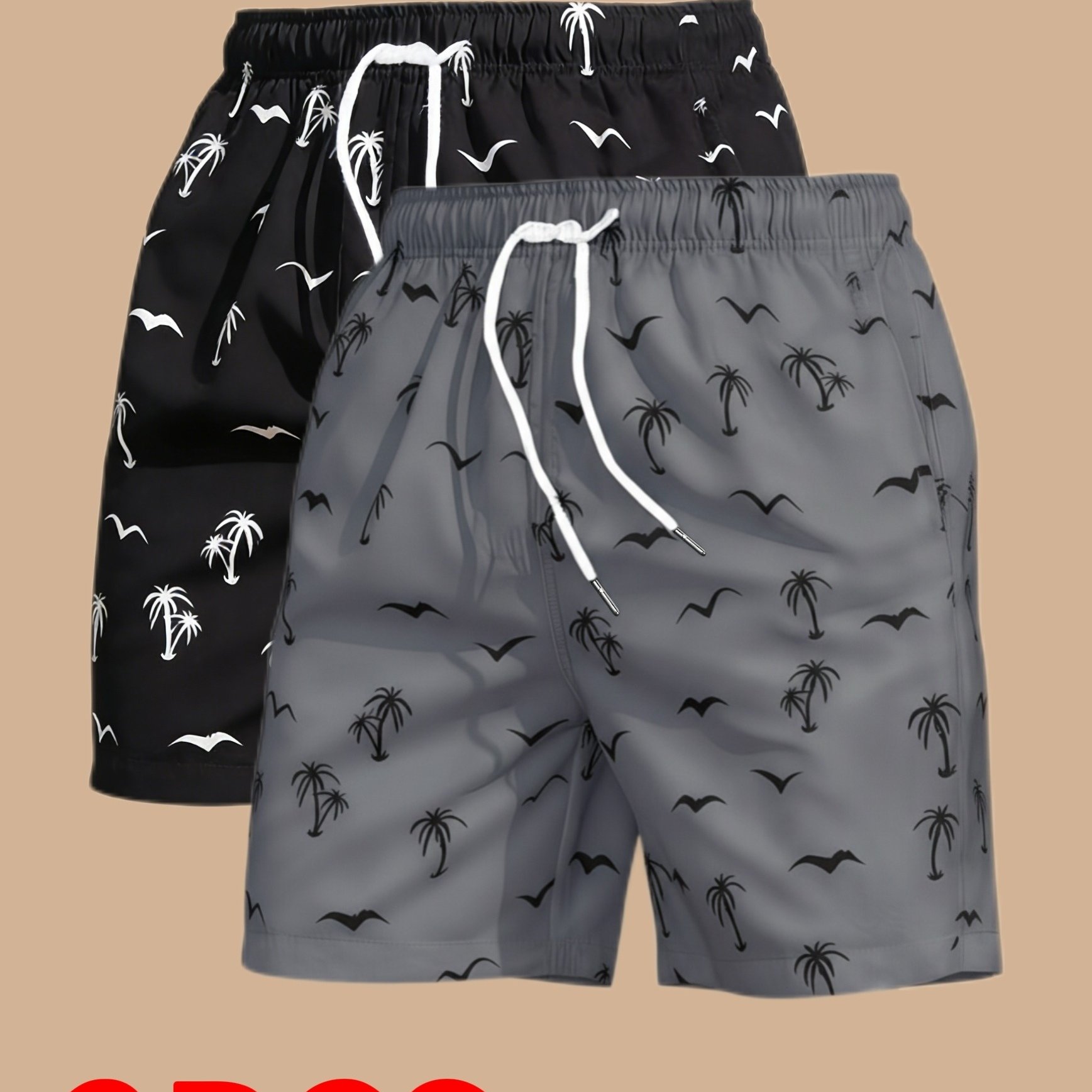 TEMU 2pcs Set, Bermuda Men's Shorts With Botanical Print, Comfortable Quick-dry Shorts, Breathable Outdoor Beach Vacation Surfing Shorts,