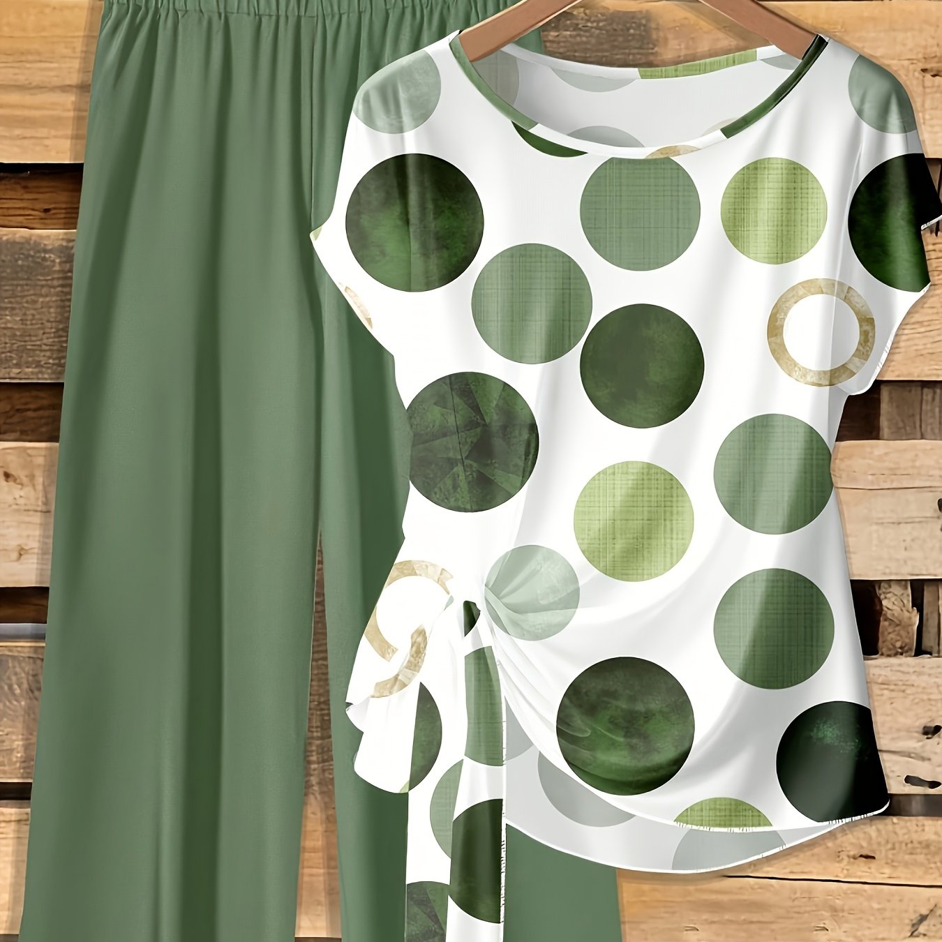 TEMU Women's Fashion Summer 2pcs Set, Women's Casual Bow Shirt And Loose Straight Trousers, Suitable For Early Autumn Wear
