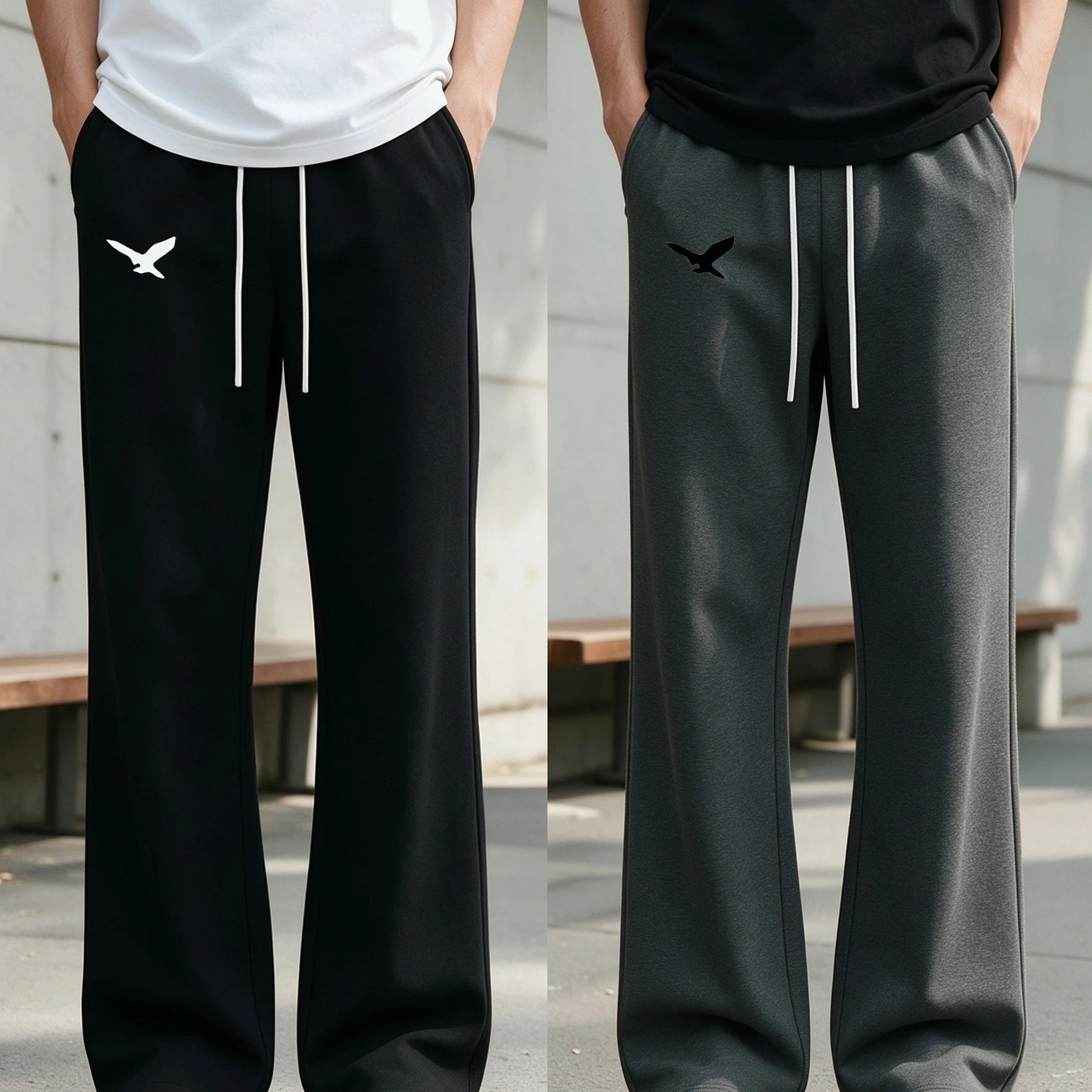 TEMU 2pcs Men's Eagle Print Wide Leg Sweatpants, Casual Loose Drawstring Waist Trousers, Comfortable Sports Pants For Daily And Streetwear