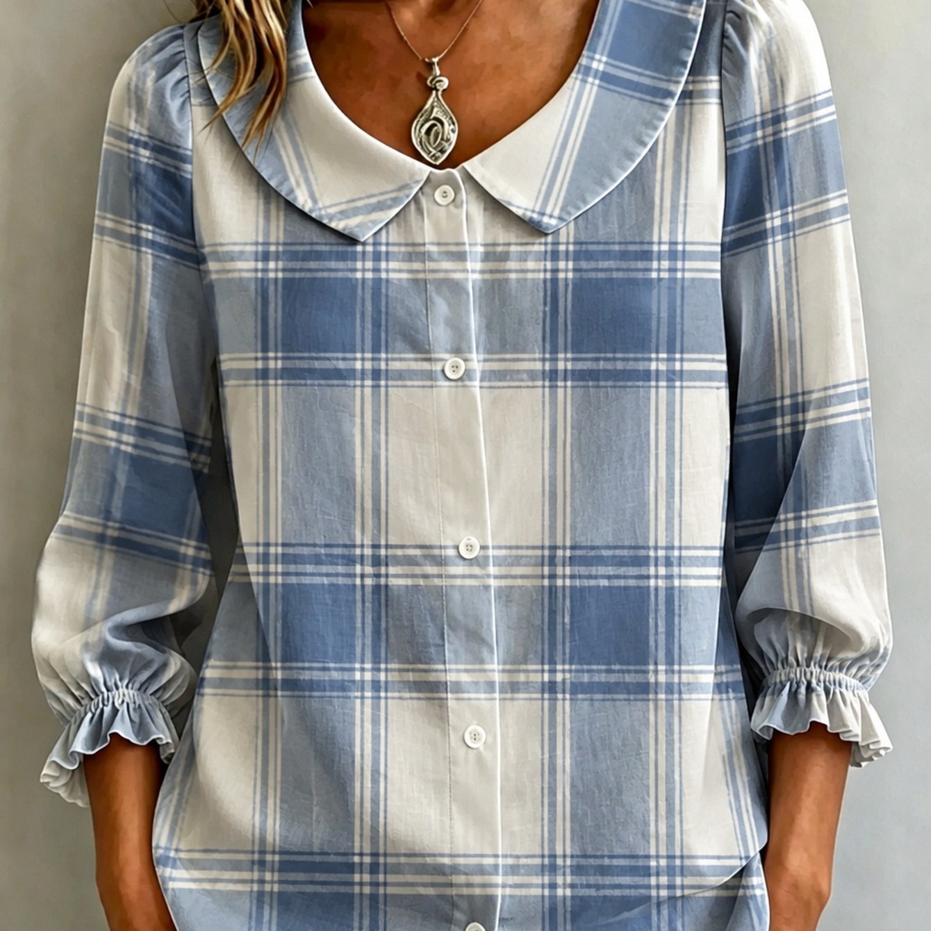 Image of Plus Size, (print Design- Texture Free) New Arrival Women' Collar 3 Quarter Sleeve Shirt With Print Of On White Comfortable And Breathable Casual Ideal Gift For Women(only The Shirt)