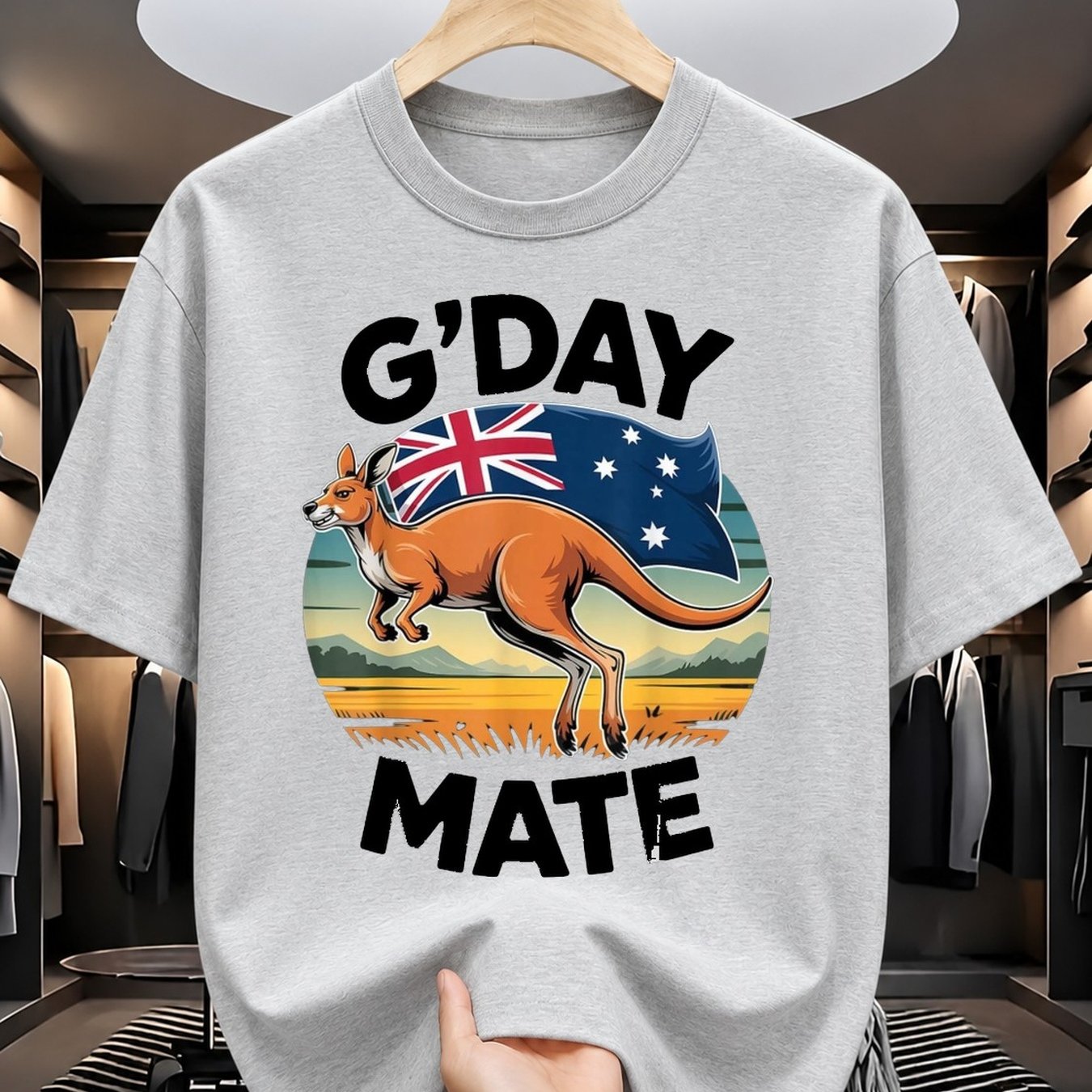 TEMU Mate Australia Flag Funny Animal Australia Kangaroo T-shirt-unisex Holiday Gift Casual Outing 2026 New Style T-shirt 180g