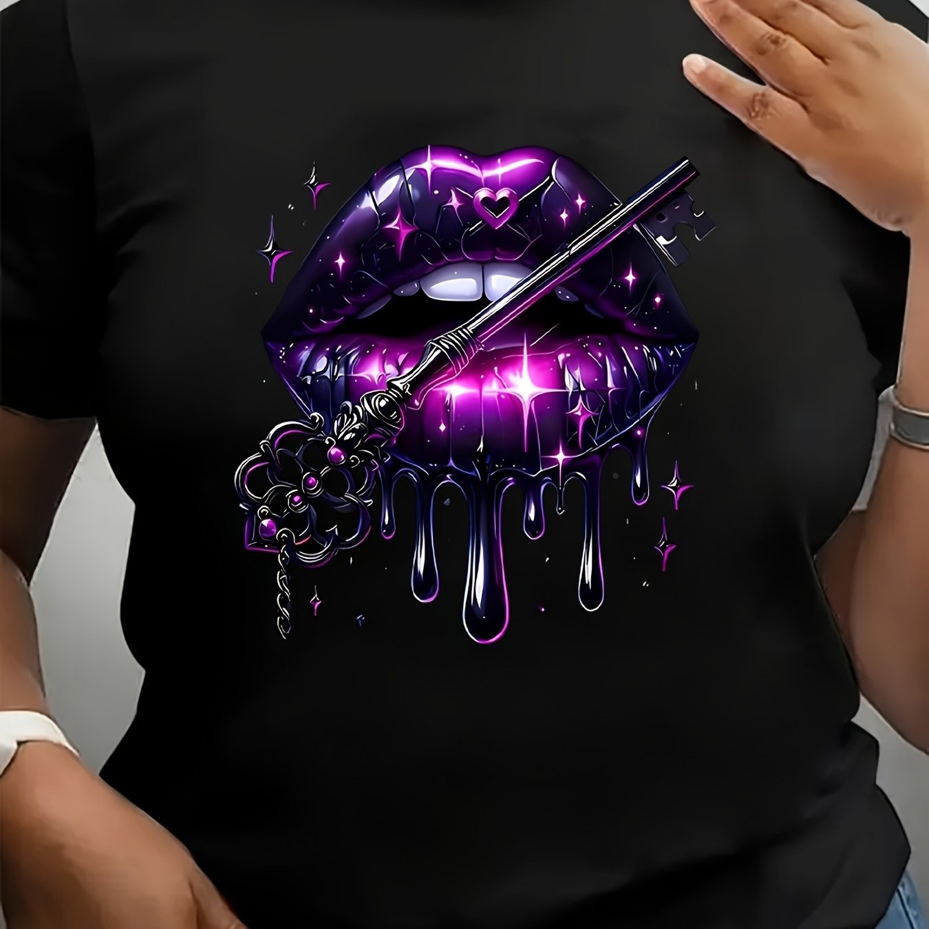 Image of Plus Size, Round Neck Short Sleeve Printed T-shirt
