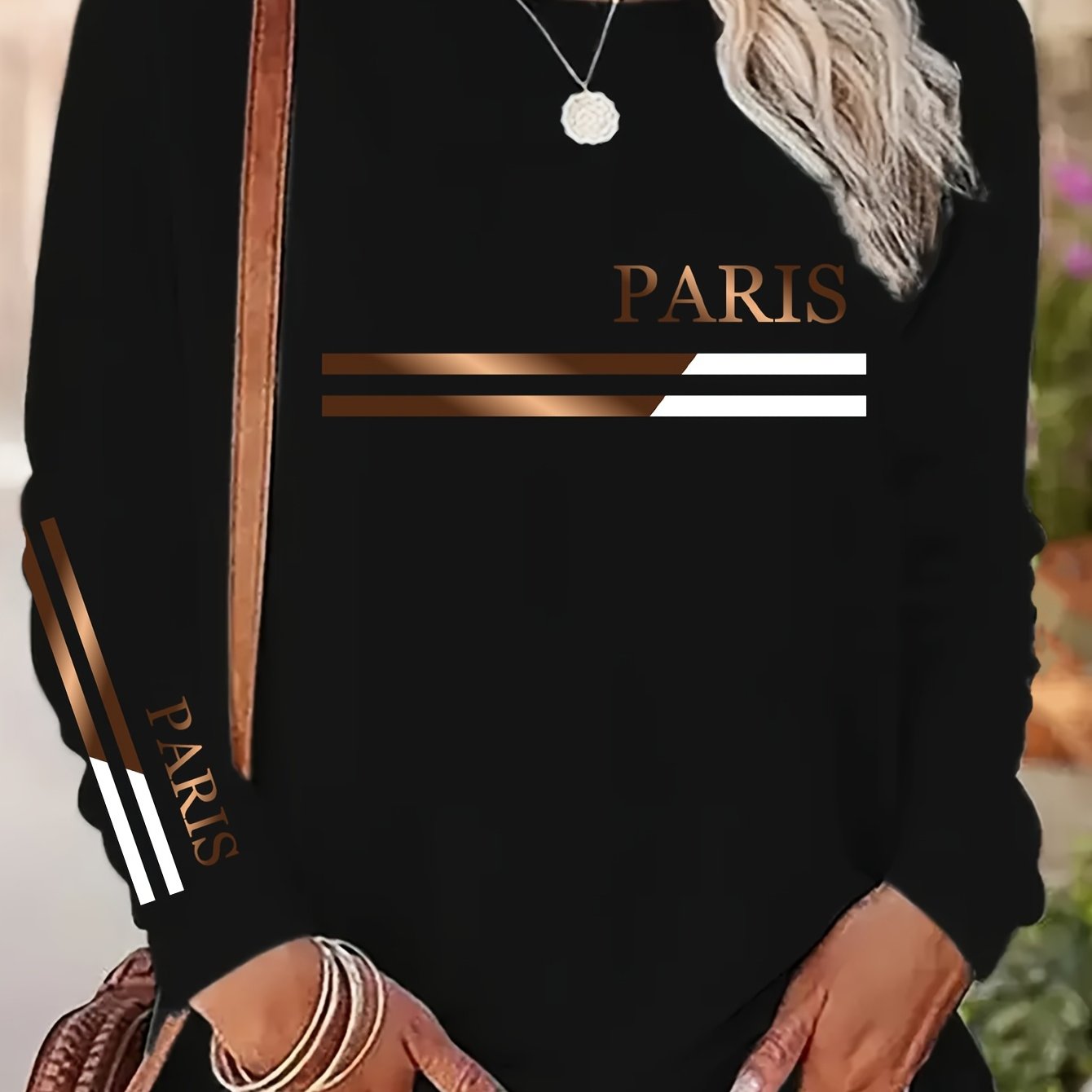 TEMU Letter Double Print Pattern - Women's Casual Round Neck Long Sleeve T-shirt, Daily Wear, Fashionable And Elegant Y2k Style Clothing, Fashion Top