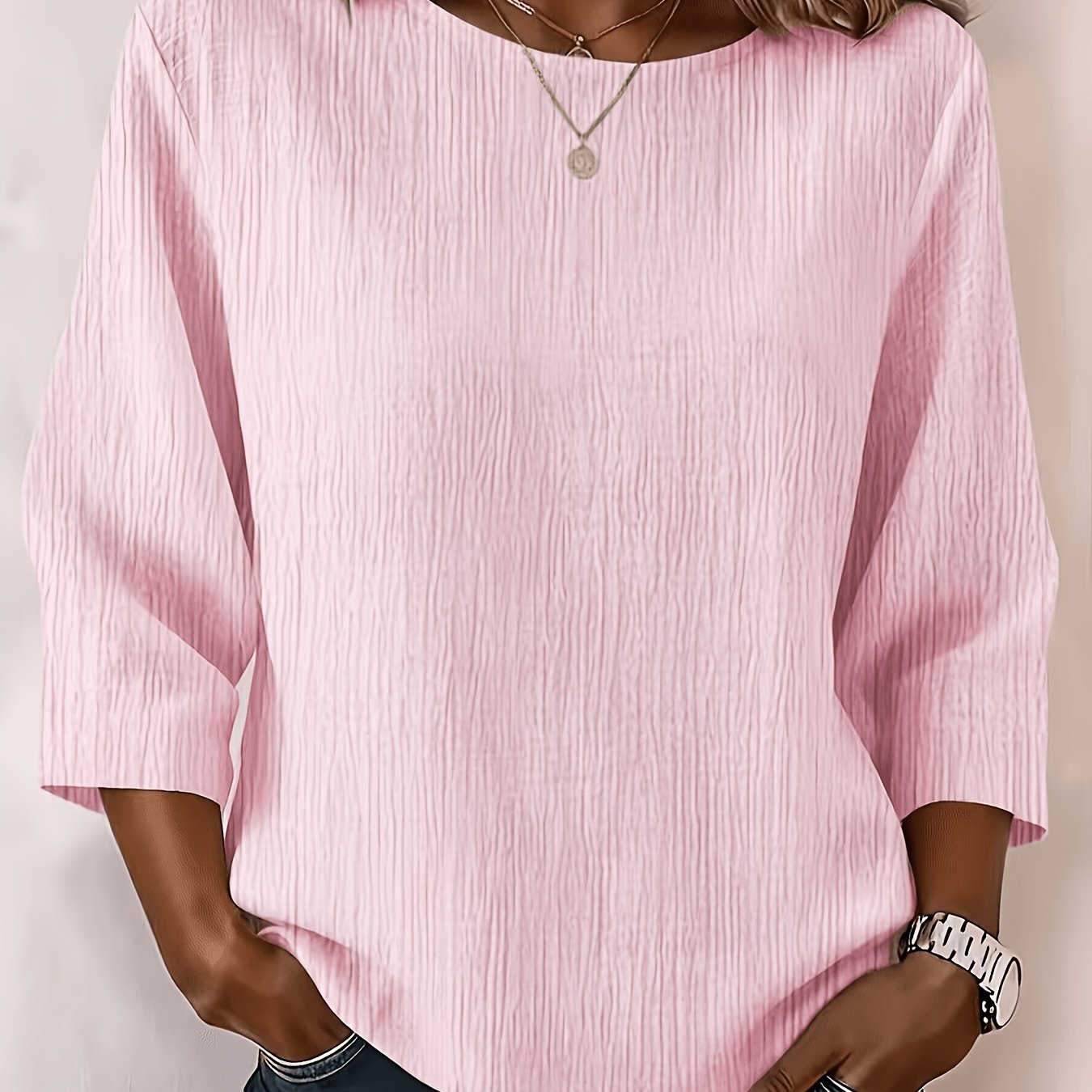 TEMU Women' Color Mid-length Sleeve Top