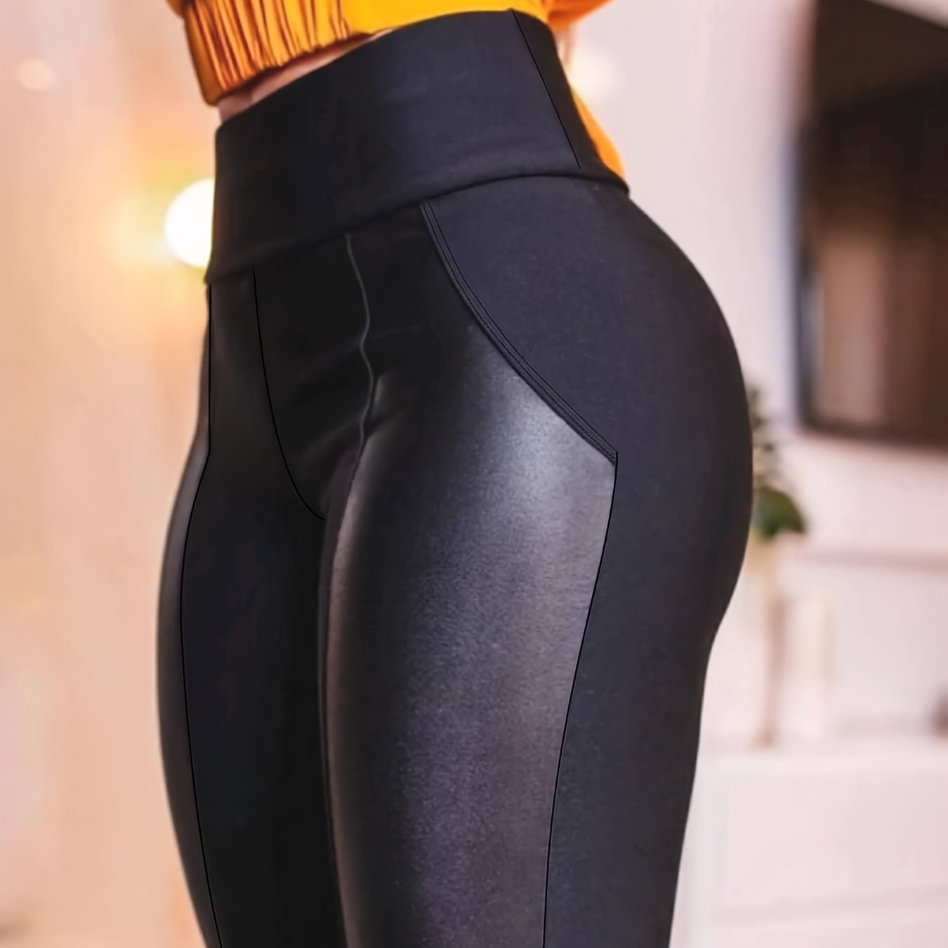 Image of Plus Size - Plus Size - Plus Size Solid Color Contrast Skinny Trousers, Casual High-waist Daily Stretch Pants, Sexy And Figure-flattering, Women's Plus Size Clothing