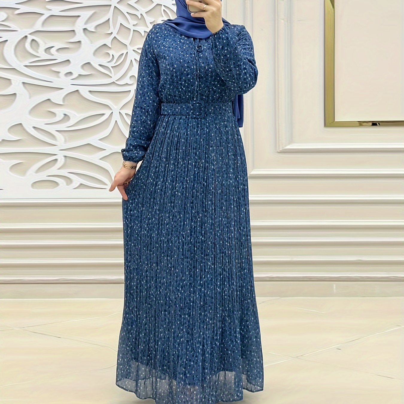 Women's Middle Eastern Chiffon Floral Print Long Dress