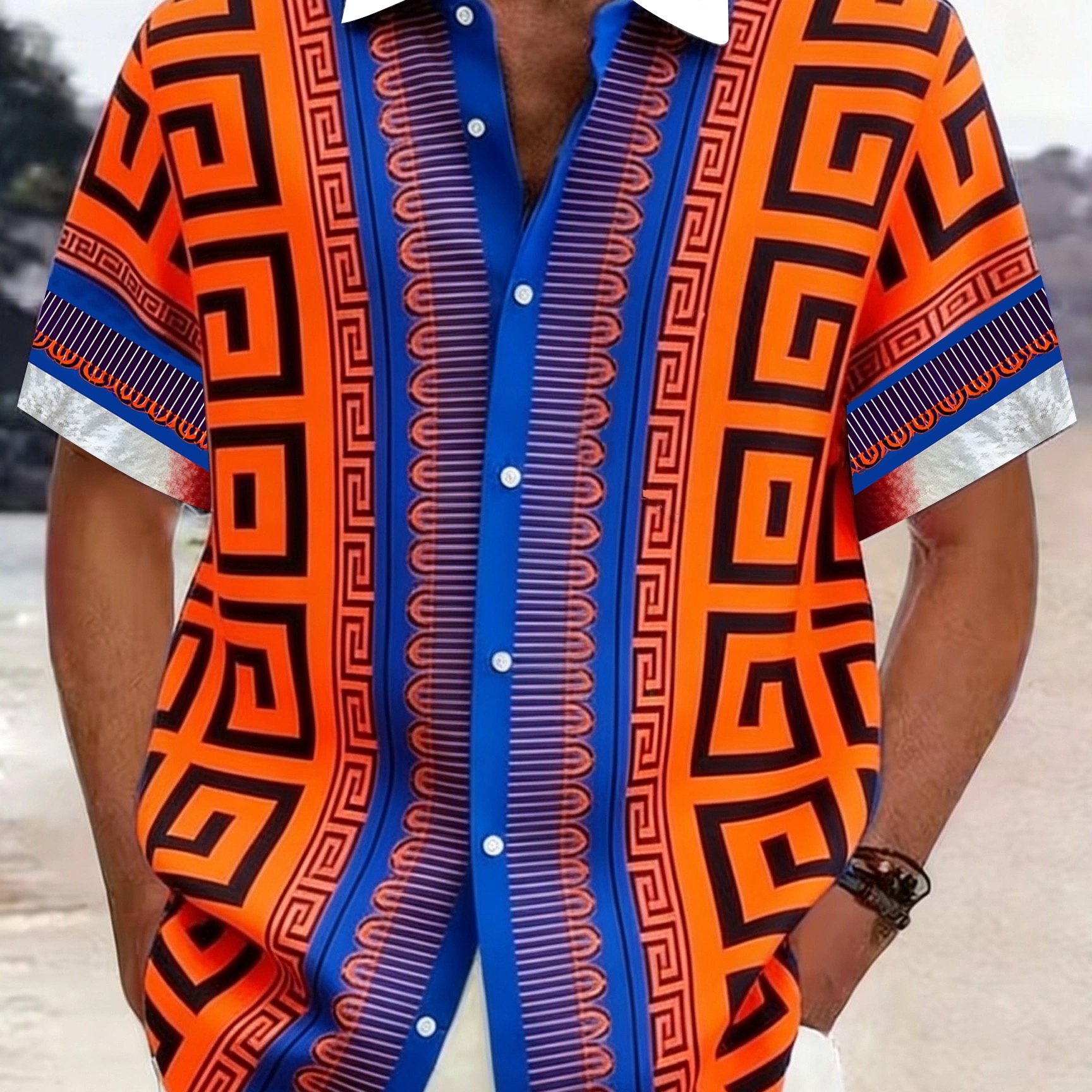 TEMU Print Design-not Textured]2026 Summer 's Plus Size Shirt, Summer Retro Baroque Court Style Hawaiian Print Shirt, Court , Suitable For Daily