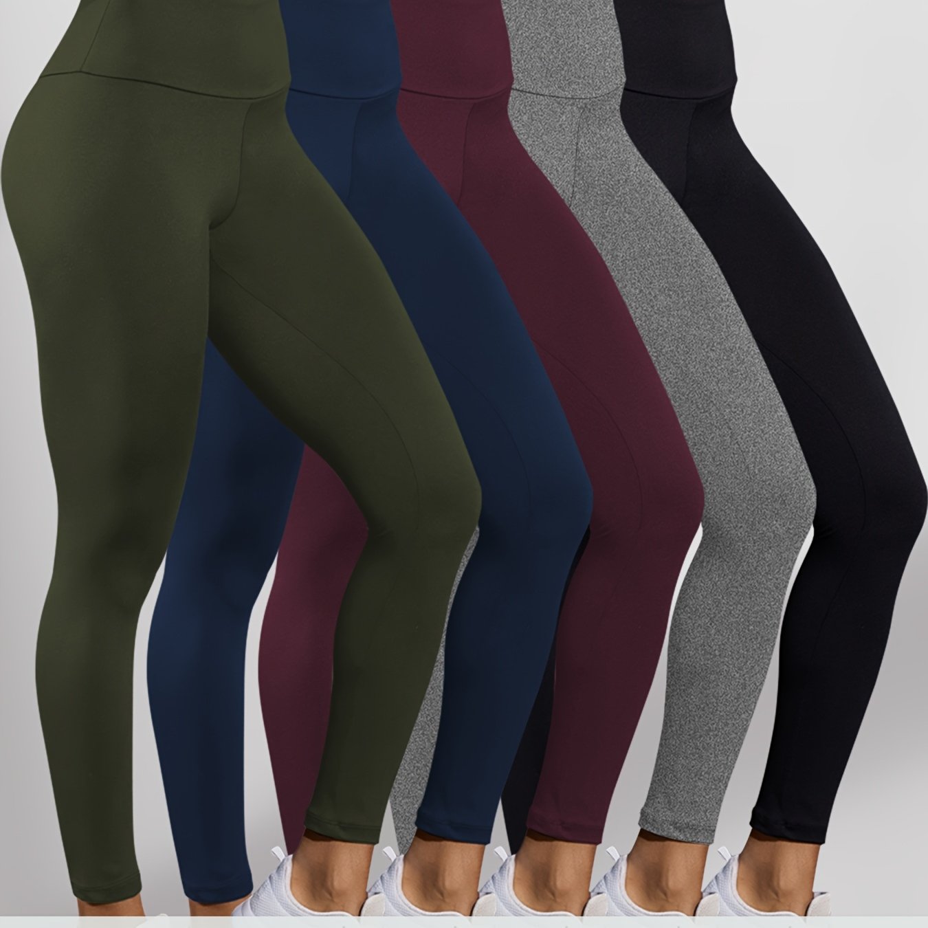 5 Pack Women' High Waisted Tummy Control Yoga Pants - Full Coverage Opaque Workout Leggings, No , Soft Stretchable Gym Running Pants For - Wear (5 Colors) - 5pcs Pack For & Casual Athletic Wear