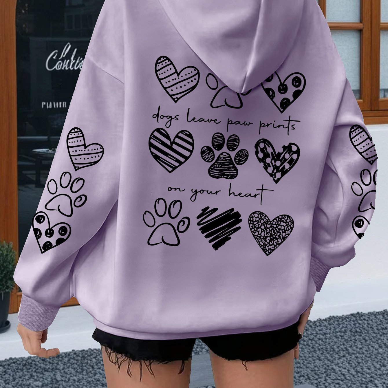 TEMU Plus Size - Paw Print Pet Text Pattern, Plus Size Women's Hooded Sweatshirt