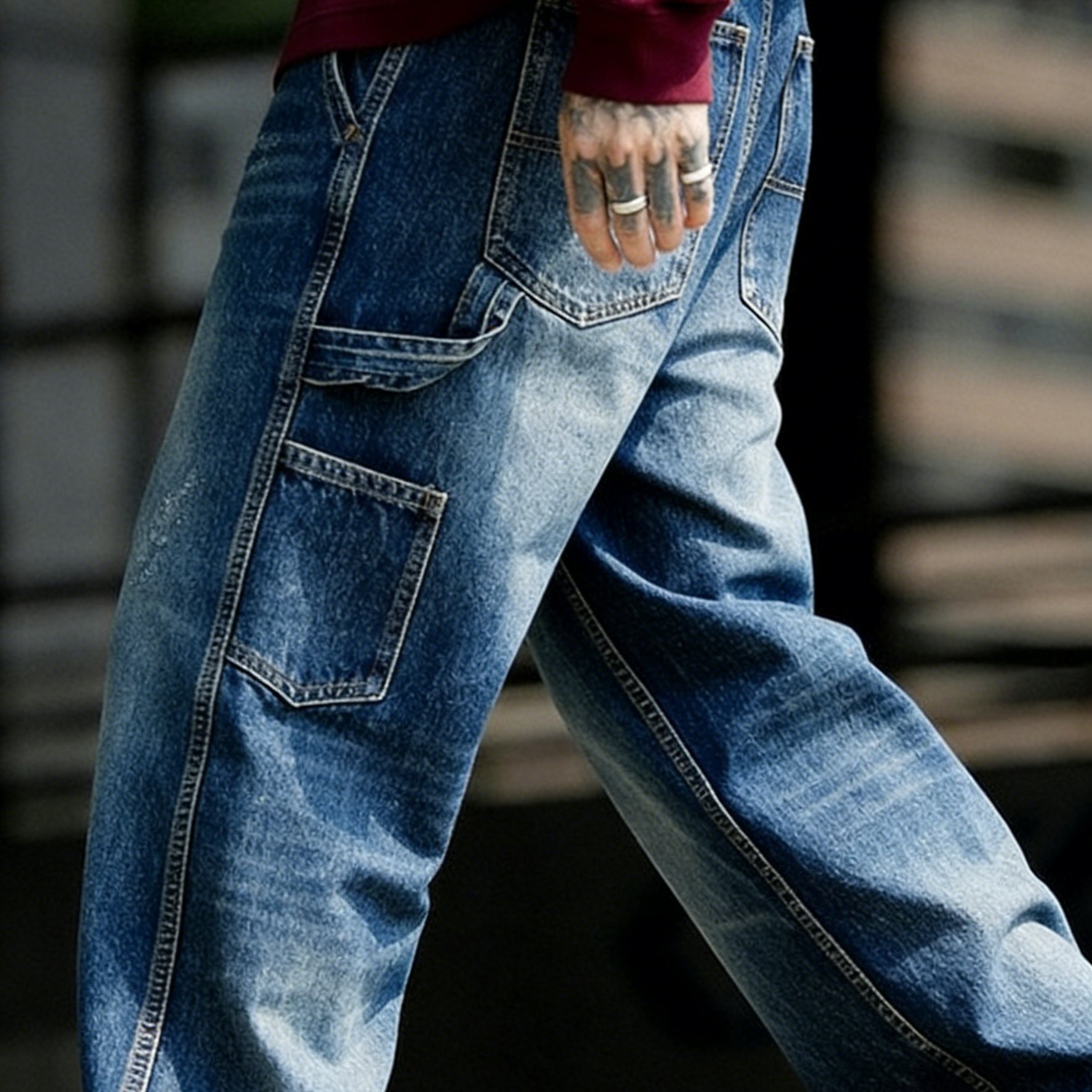 TEMU Hme Hh330 New Four-season Men's Casual Jeans, Multi- With A Stylish And , Heavy-duty Washed Retro Color, Built-in Ykk Zipper Closure,