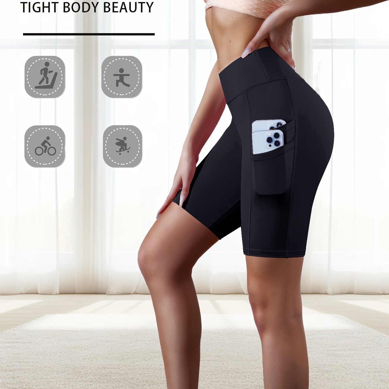 Image of Women's Outdoor Cycling Shorts With A High Waist, Tummy Control, And Double , Perfect For Yoga And Fitness