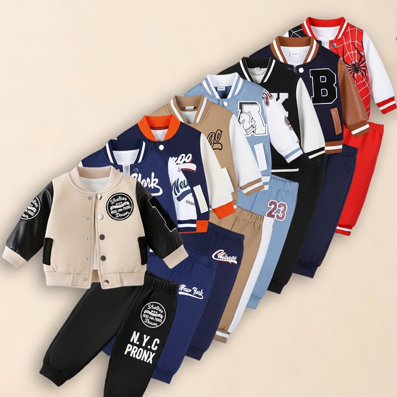 TEMU 1 Set Random, Baby Boy Clothes, Newborn Baby Boy Outfit Set, Soft Smooth High-stretch Color Block Baseball Jacket With Graphic Print, Matching