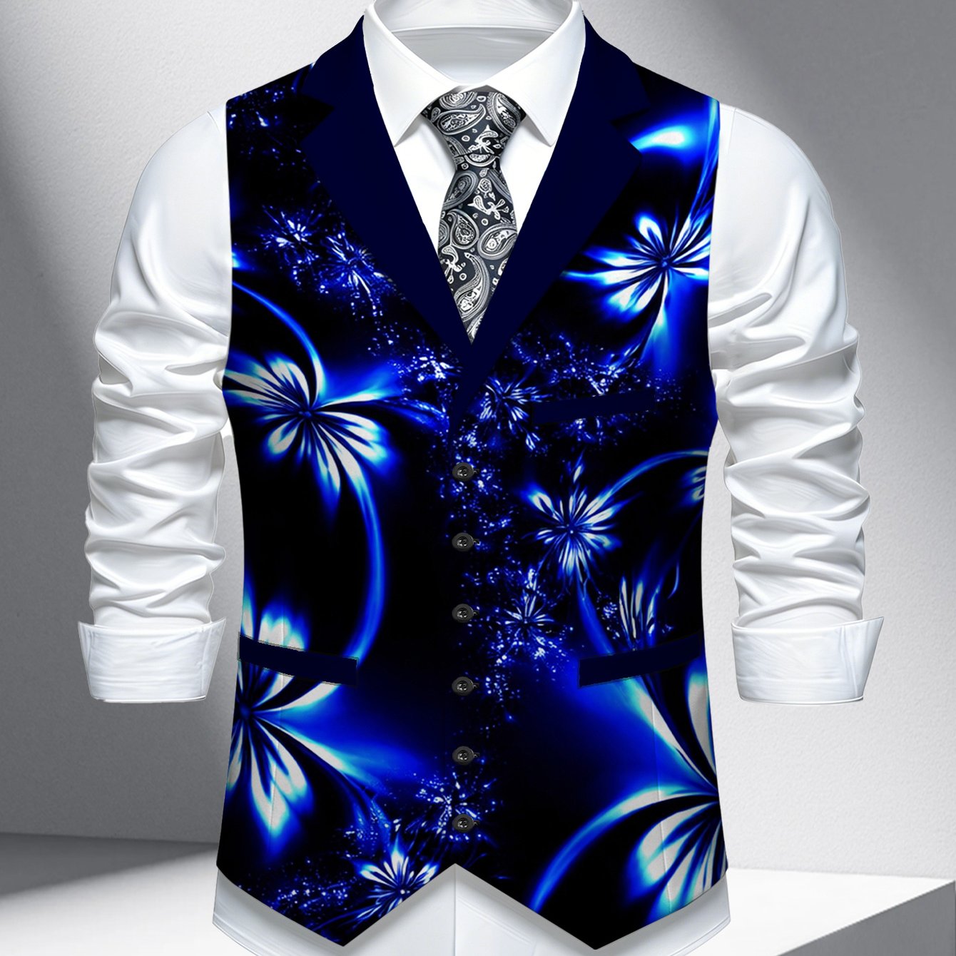 TEMU Plus Size Men's Lapel Vest Single Piece, Fashionable Casual Wedding Party Men's Waistcoat Top, Men's Lapel Vest, Single Iridescent Floral