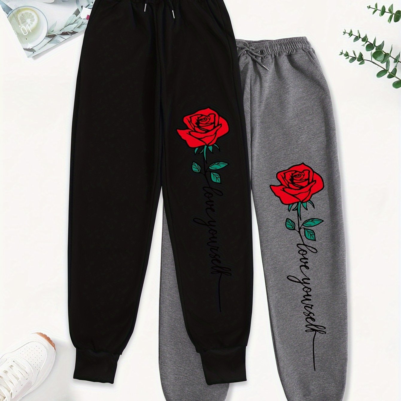 TEMU 2pcs Cartoon Graphic Print Pants, Casual Drawstring Waist Jogger Pants, Women's Clothing