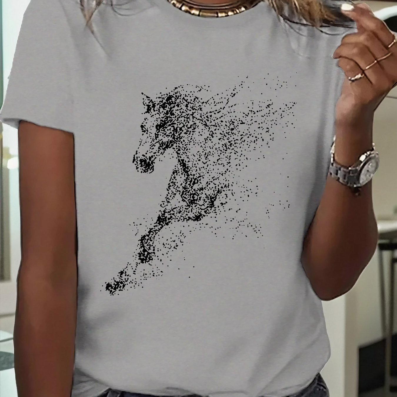 TEMU [new Year Theme] 1pc Spring New Women's T-shirt - New Year Horse Print, Suitable For Sports, Fitness, Running, Fashionable And Fun, Comfortable