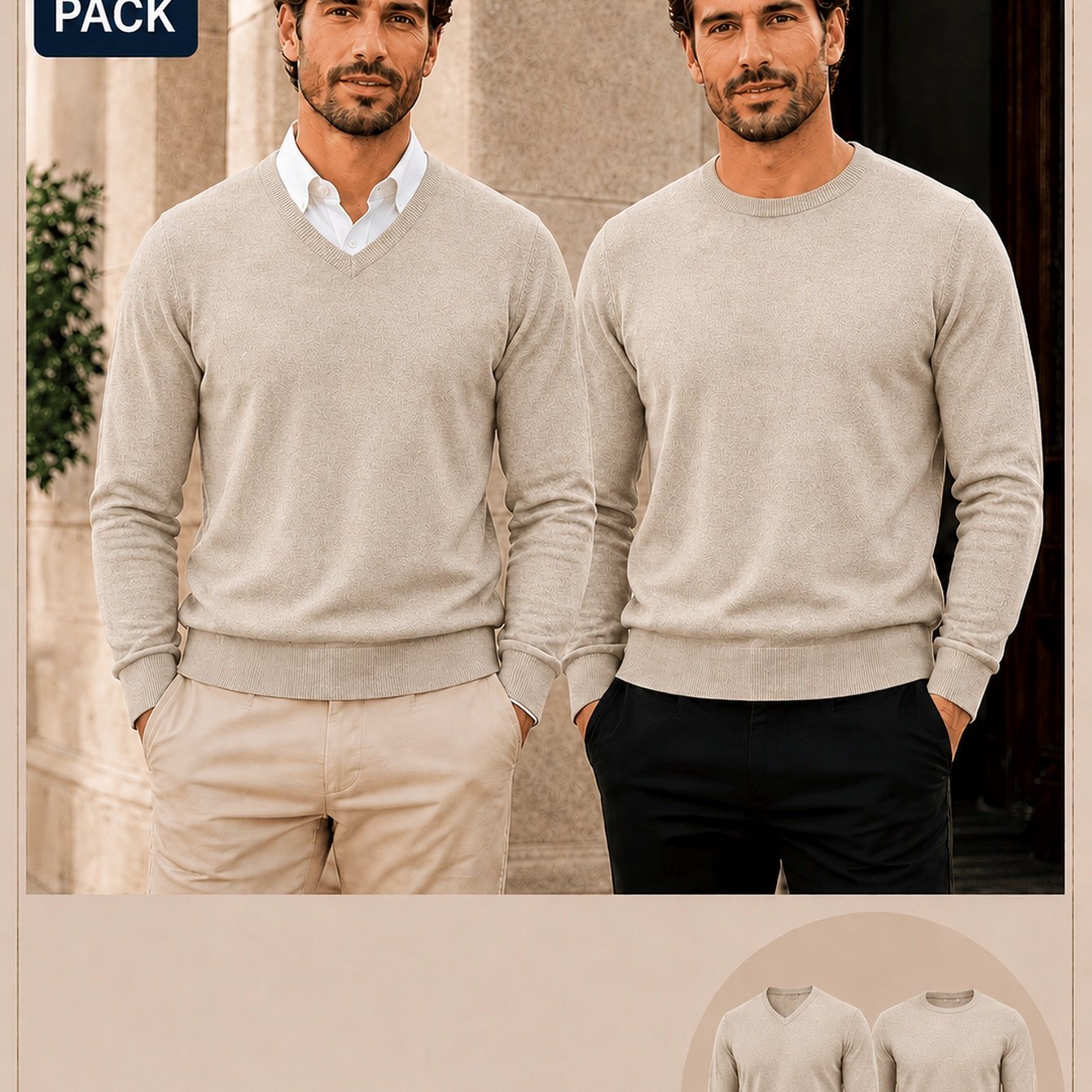 Image of Aw26 Men'-piece Knit Pullover Set V-neck Round-neck Basic Sweater Daily Commuting Long-sleeve Top