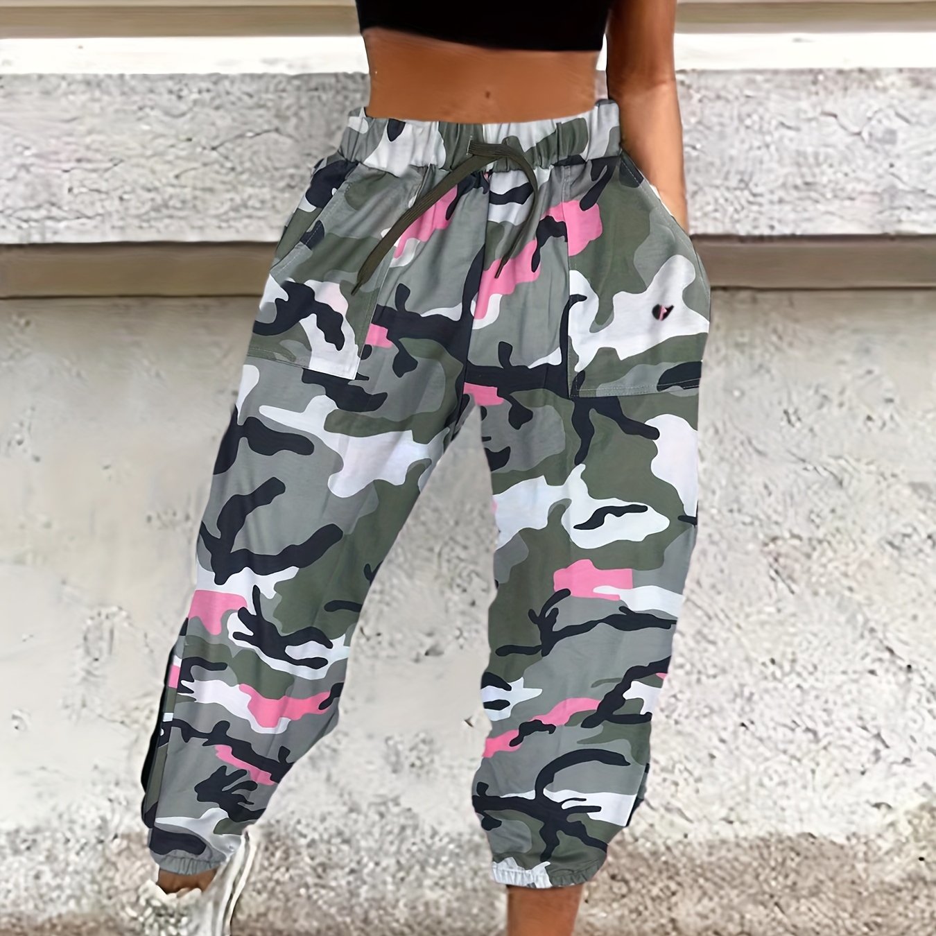 Image of New Comfortable Casual Camouflage Stretch Waist Long Pants For Women From Europe And America